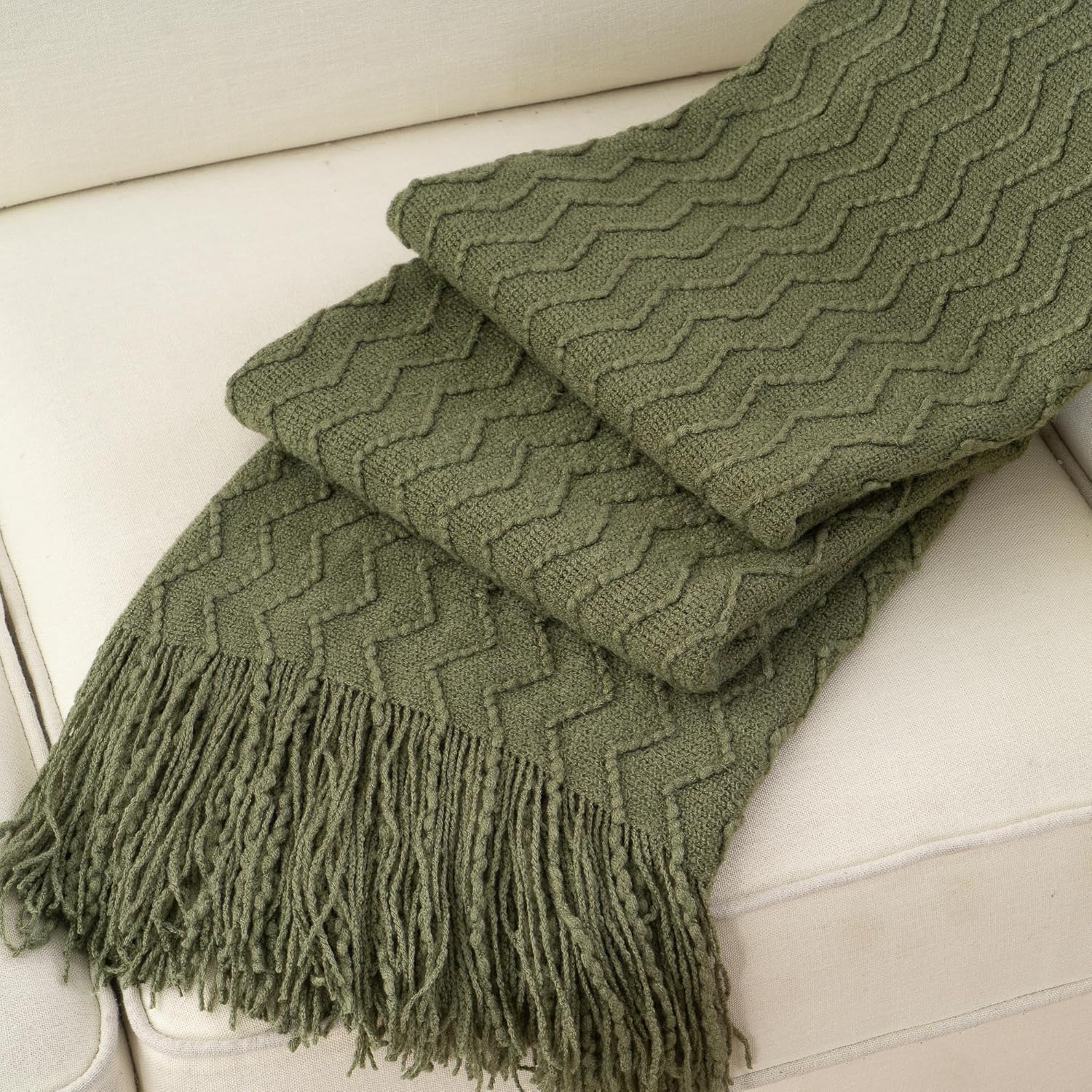 BATTILO HOME Throw Blanket for Couch, Textured Knit Throw, Olive Green Throws for Home Decor, Soft Blanket Throw for Bedroom Decor Housewarming Gifts, 50"x60" - Image 3