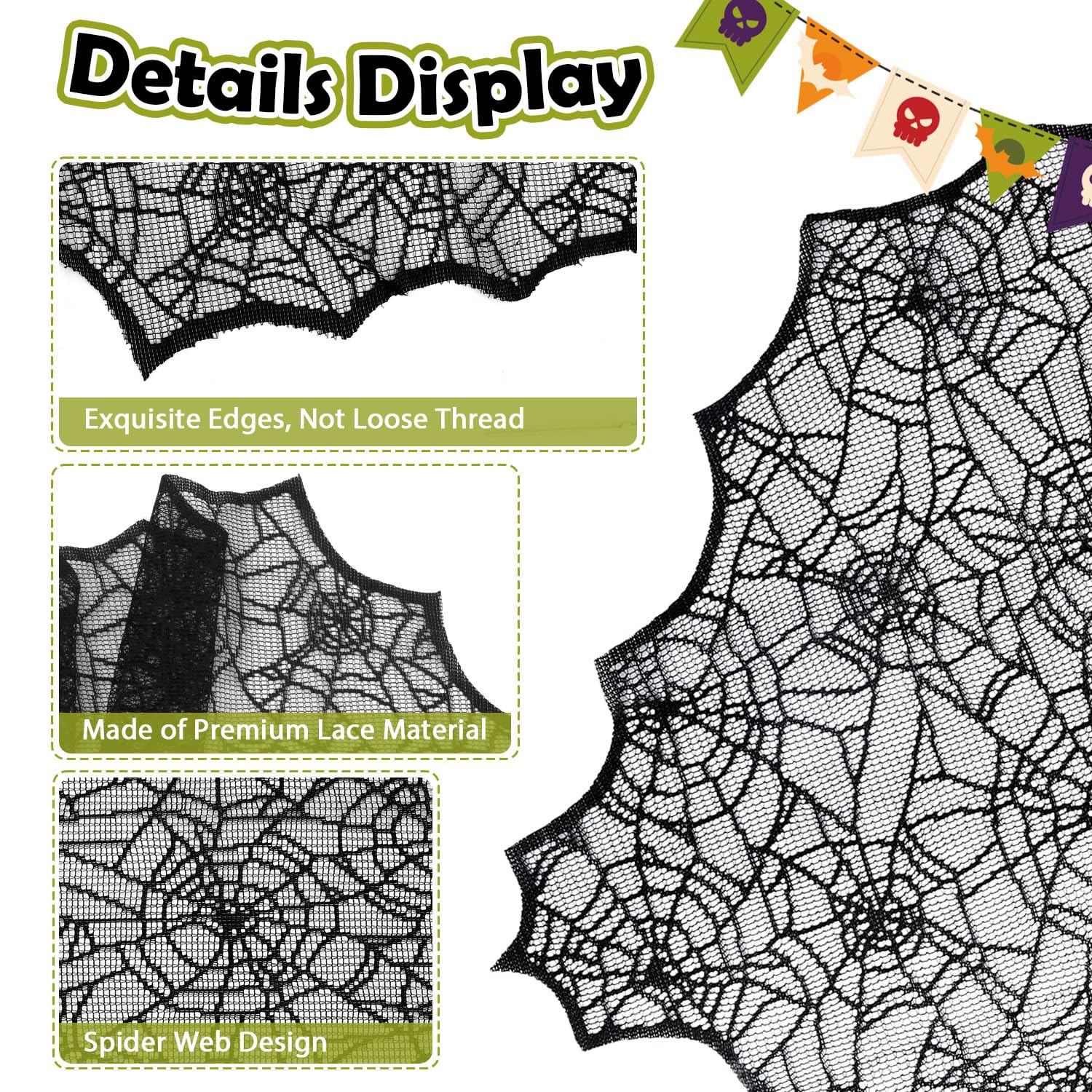 Bieżnik na stół na Halloween, czarna koronkowa pajęczyna bieżnik na stół na Halloween, 45 x 183 cm, gotycki koronkowy bieżnik na stół, dekoracja stołu, dekoracja stołu na Halloween