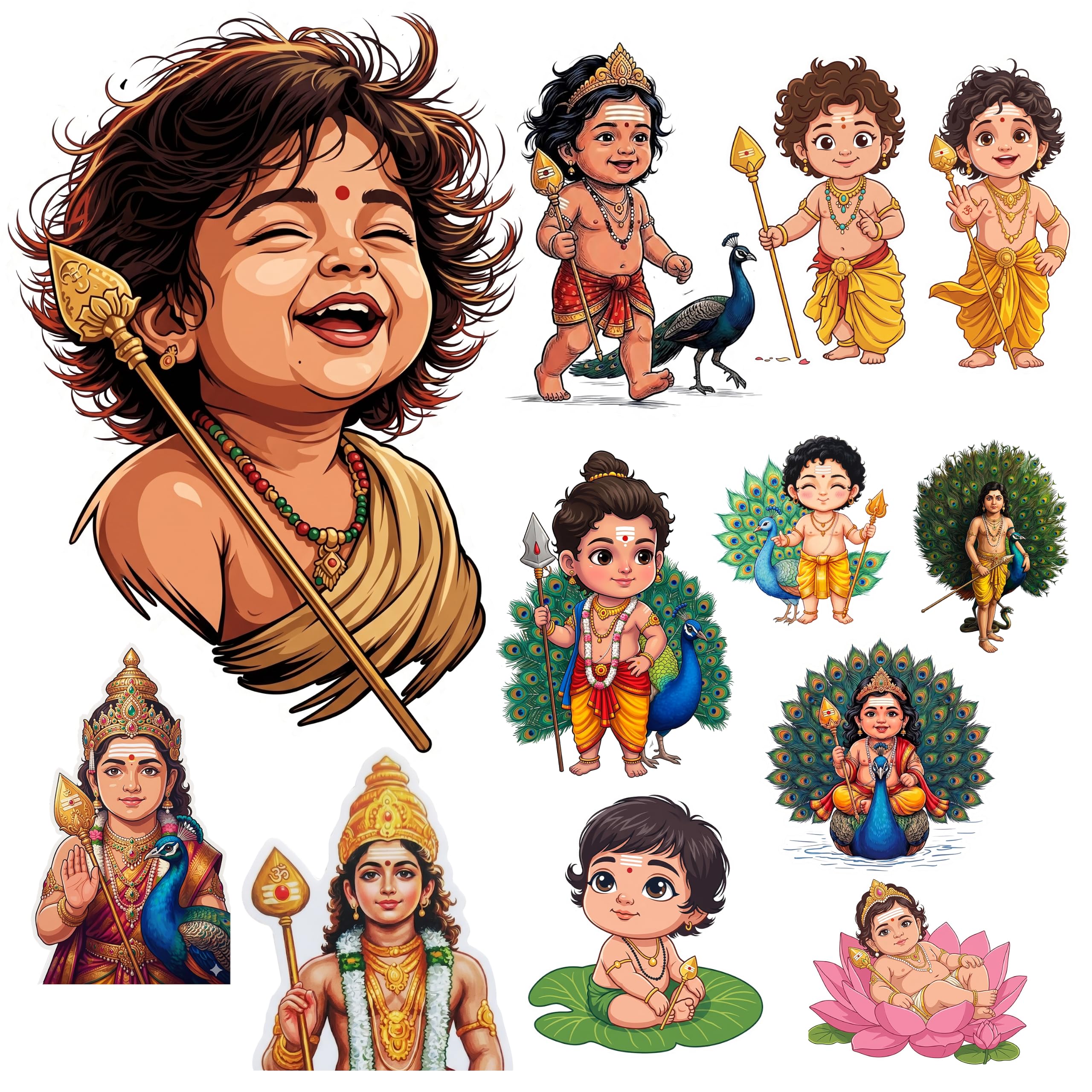 JP Cute Baby Lord Murugan Vinyl Sticker | Waterproof & Fadeproof Devotional Decal with Vel & Peacock, Murugan Stickers.-image-15