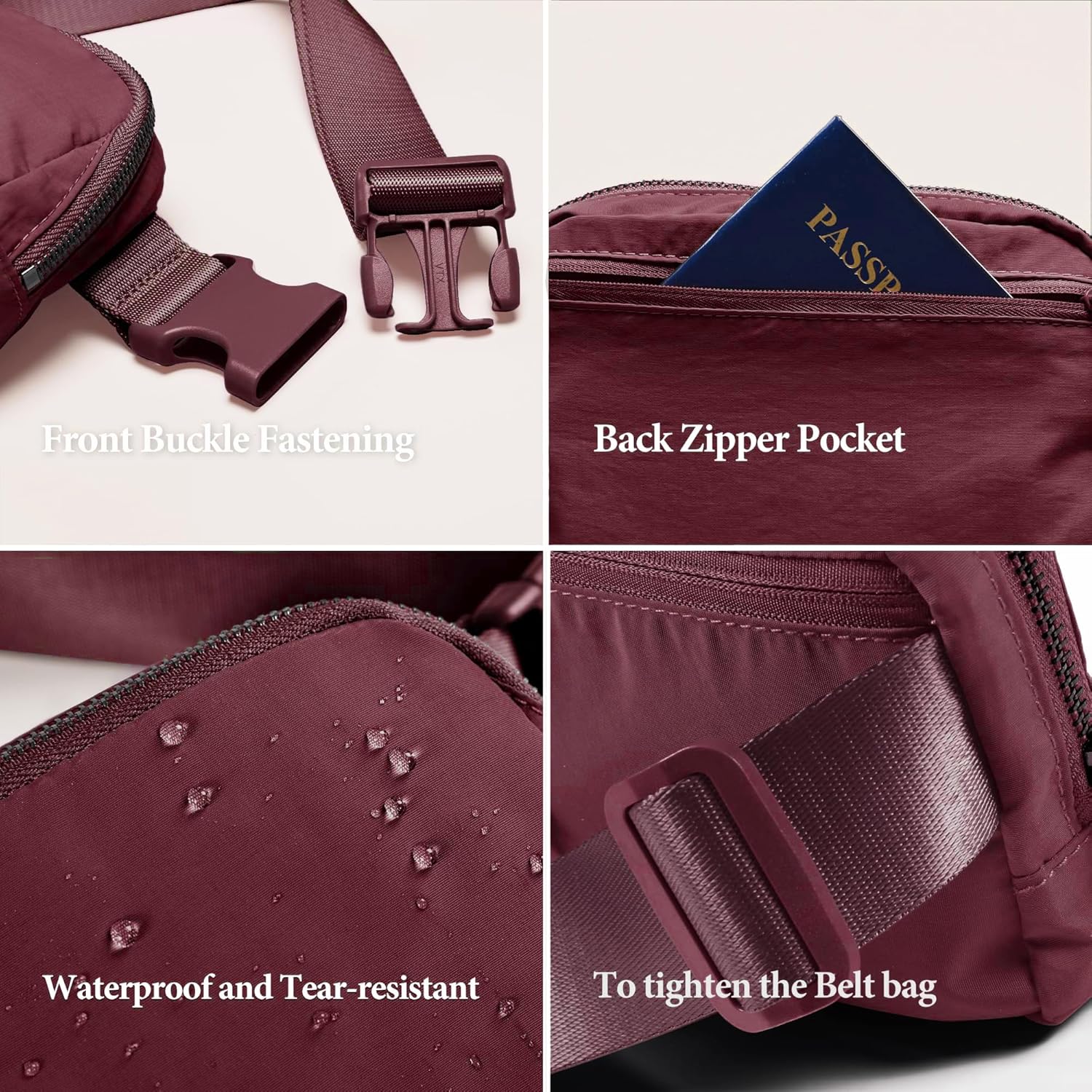 Waist Belt Bag for Women Lulu Dupes Mini Small Crossbody Purse Sling Bag Cute Fashion Waterproof Fanny Pack Over The Shoulder Bags Fashionable Travel Running Belt Pouch Bum Bag Red Merlot - Image 7