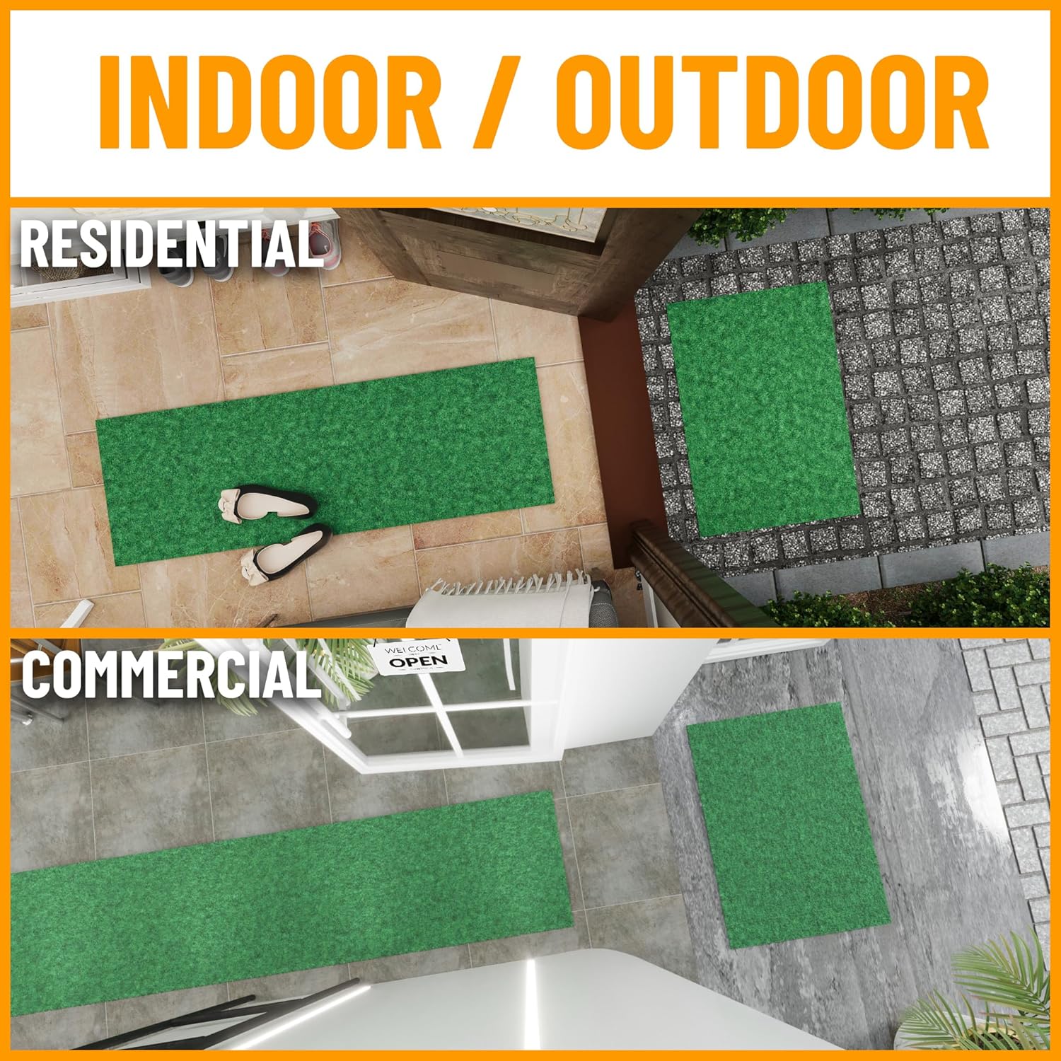 Ottomanson Mud Mat 17" x 31" - 2 Pack Entryway Rug -Non-Slip Scraper Doormat for Muddy Paws, Dirt Trapping Indoor/Outdoor Mat for High-Traffic Areas, Kitchen, Garage, Patio, Black