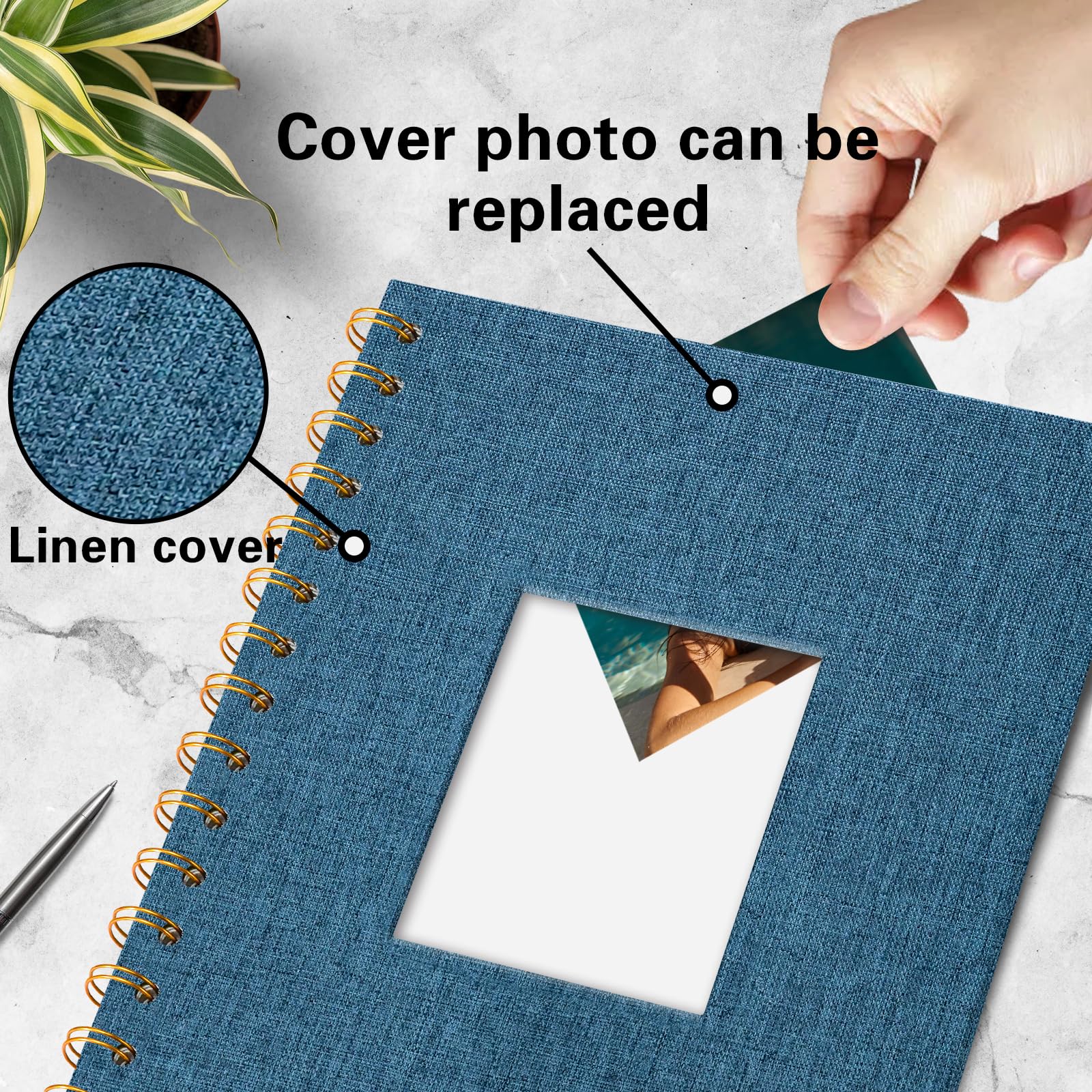 Vienrose Album Fotografico in Lino, 20,5 x 28 cm Libro dei Ricordi con 80 Pagine Bianche Fai Da Te per Viaggi Famiglia Matrimonio Natale, Blu navy