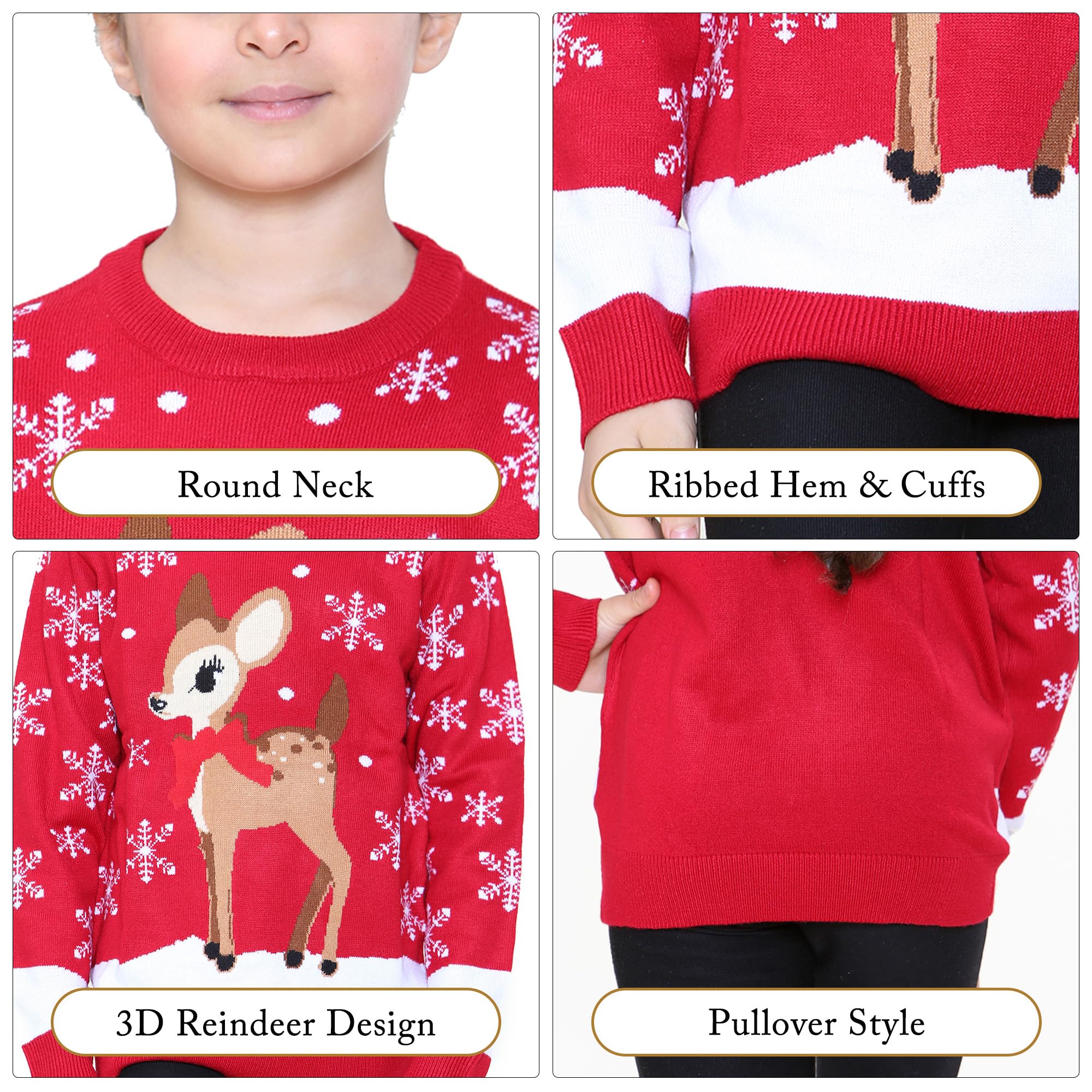 NOROZE Navidad 3D Jersey Niños Pájaro Reno Retro Pull-Over Suéter