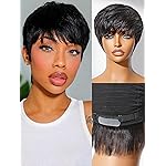 LUVME HAIR Ultra Comfort Throw On & Go Short Pixie Cut with Bangs 5 Inches Skin Friendly Cotton Cap 100% Real Human Hair Glueless Wig Glueless Wig Hair Loss Friendly Full Machine Made 22.5 Wig Cap