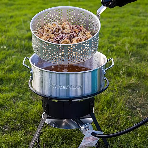 OuterMust Freidora de 10 litros con cesta XL con termómetro, Falme ajustable, perfecta para freír pollo, papas fritas, anillos de cebolla para uso