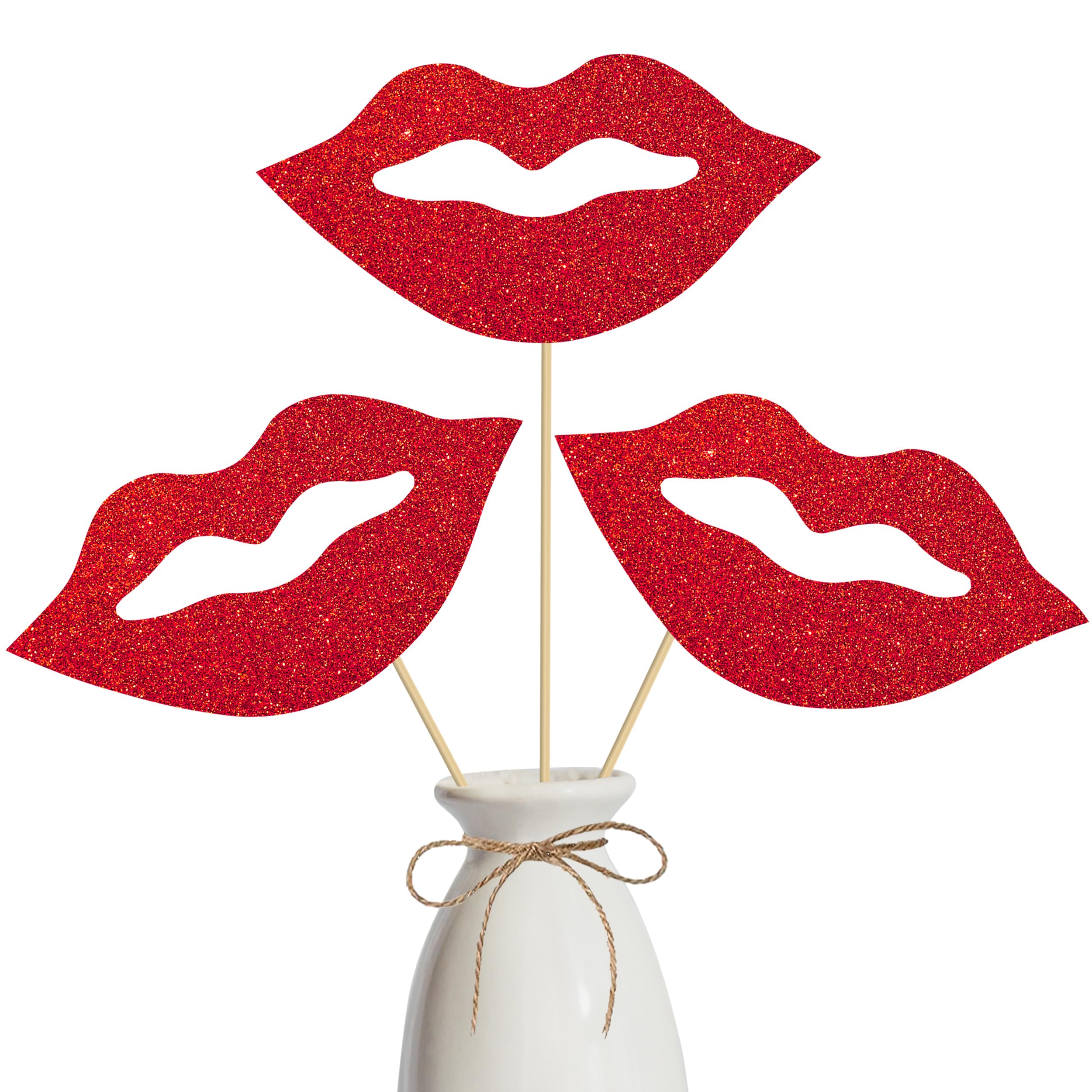 12pcs Red Lips Theme Centerpiece Sticks Red Glitter Lips Centerpieces for Table Valentines Day Photobooth Props for Wedding Bachelorette Engagement Party Decorations