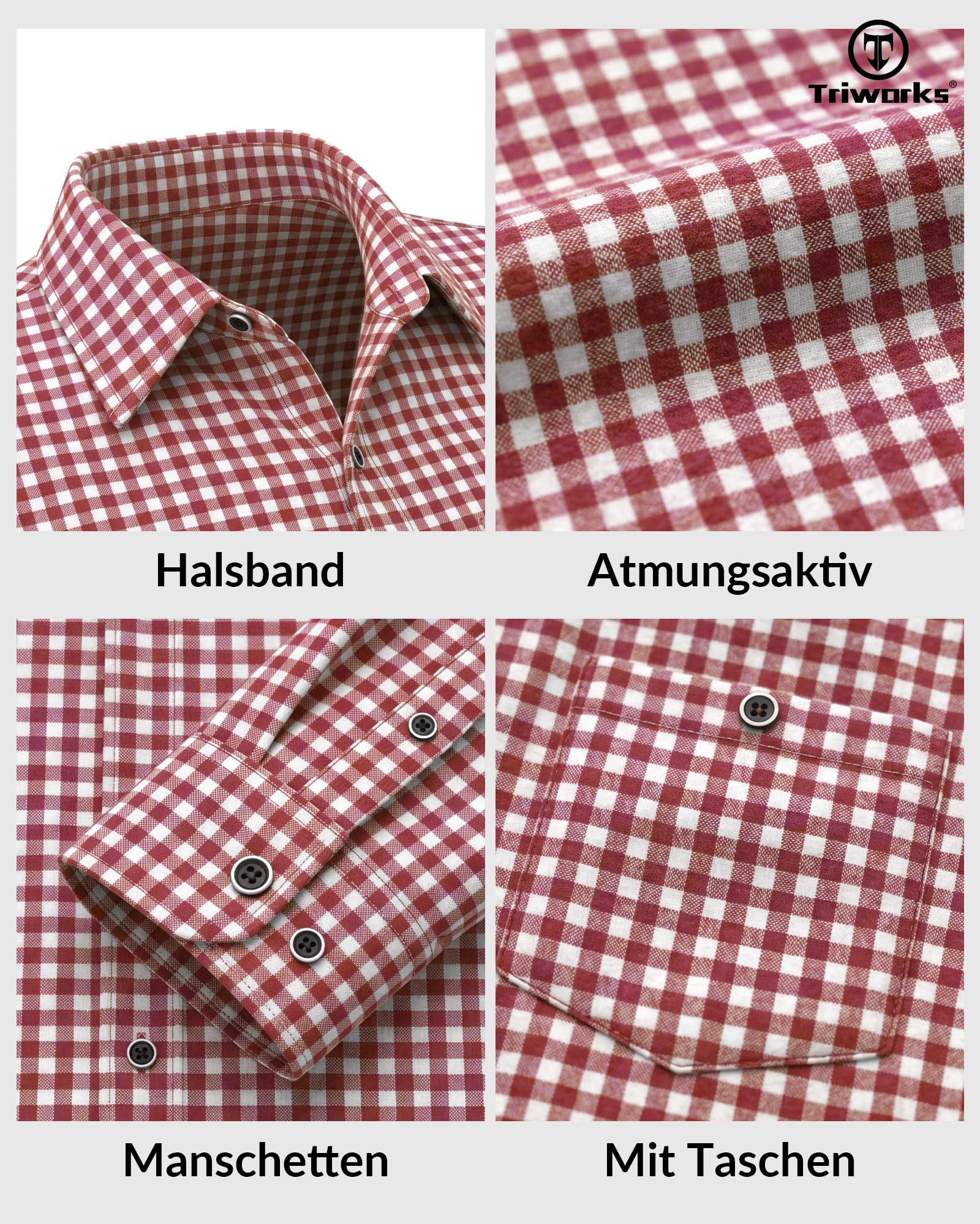 TRIWORKS Trachtenhemd Herren Langarm Kariert – Oktoberfest Hemd mit Tasche, Atmungsaktiv & Pflegeleicht, Herrenhemd für Trachten & Festlichkeiten S-5XL