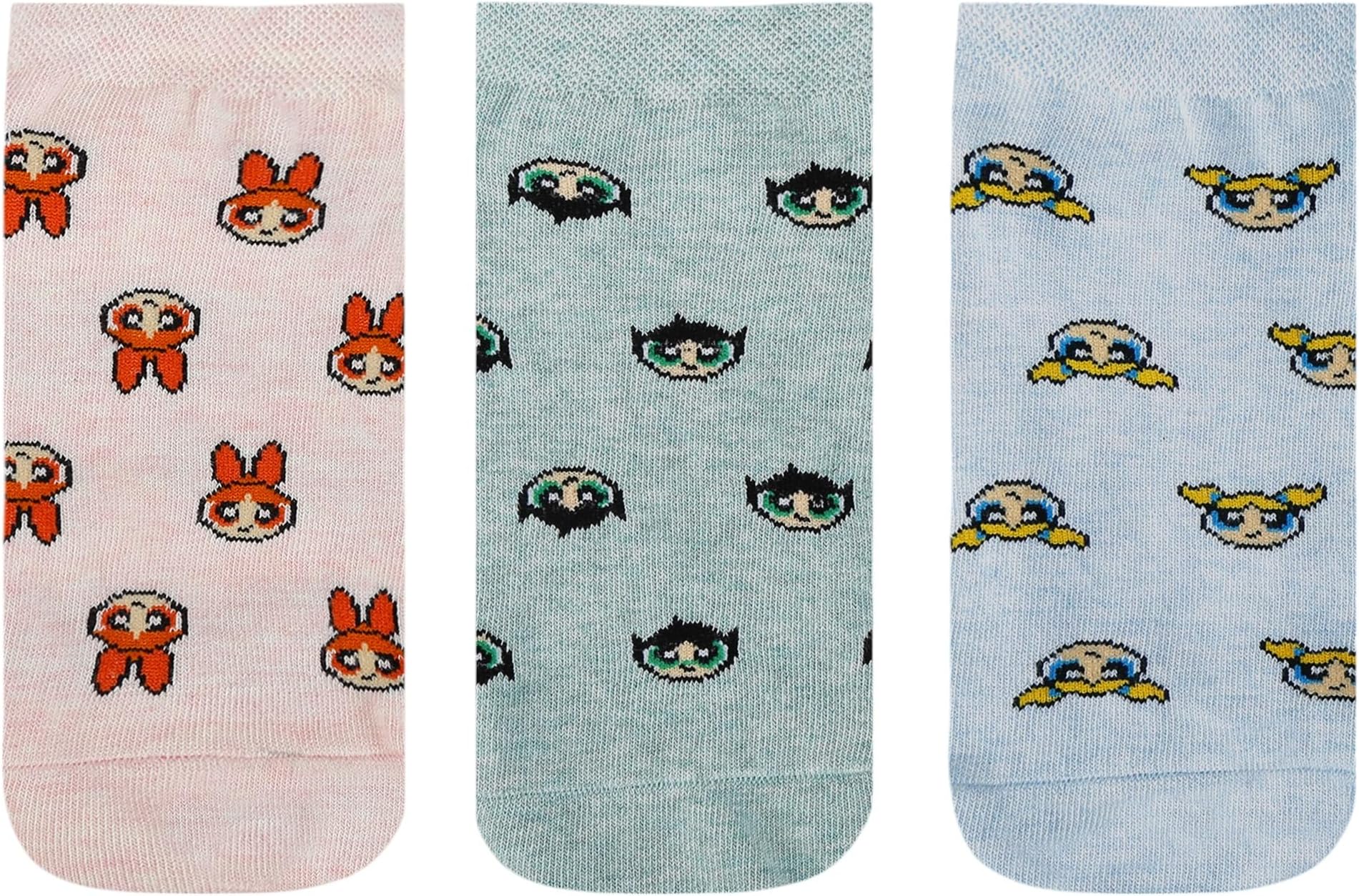 BALENZIA Powerpuff Girls Women's Cushioned Lowcut Ankle Socks- Pack of 3, Multicolor (Free Size)