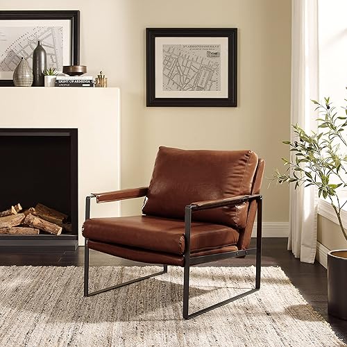 Miniatura 47 de Art Leon Juego de 2 sillas de acento de piel sintética moderna de mediados de siglo, silla de salón con patas de metal negro, color negro