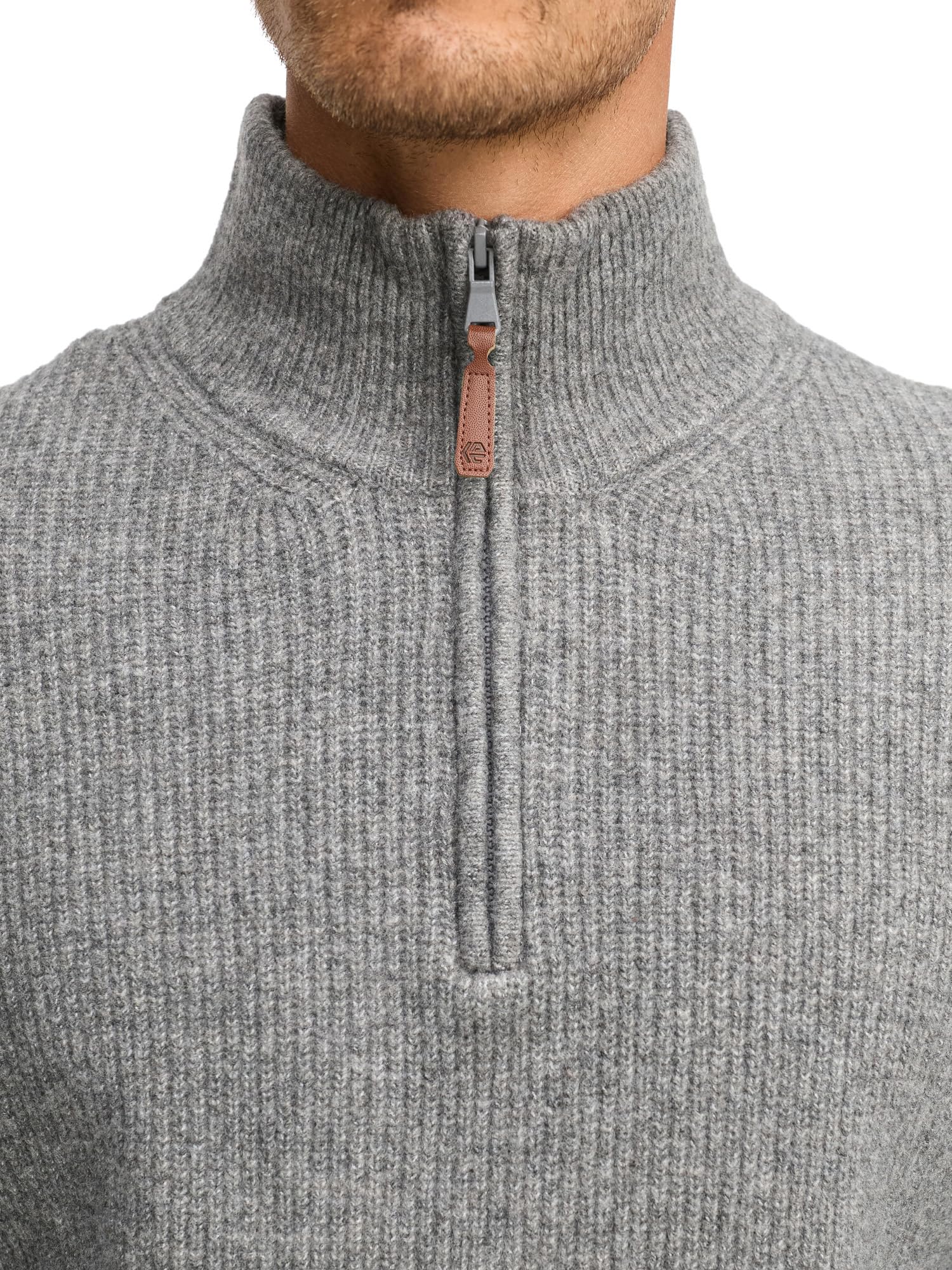 Indicode Herren INPeace Half Zip Grobstrickpullover mit Stehkragen und Reißverschluss | Strickpullover für Männer