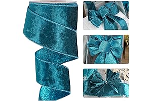 HUIHUANG Christmas Teal Wired Ribbon