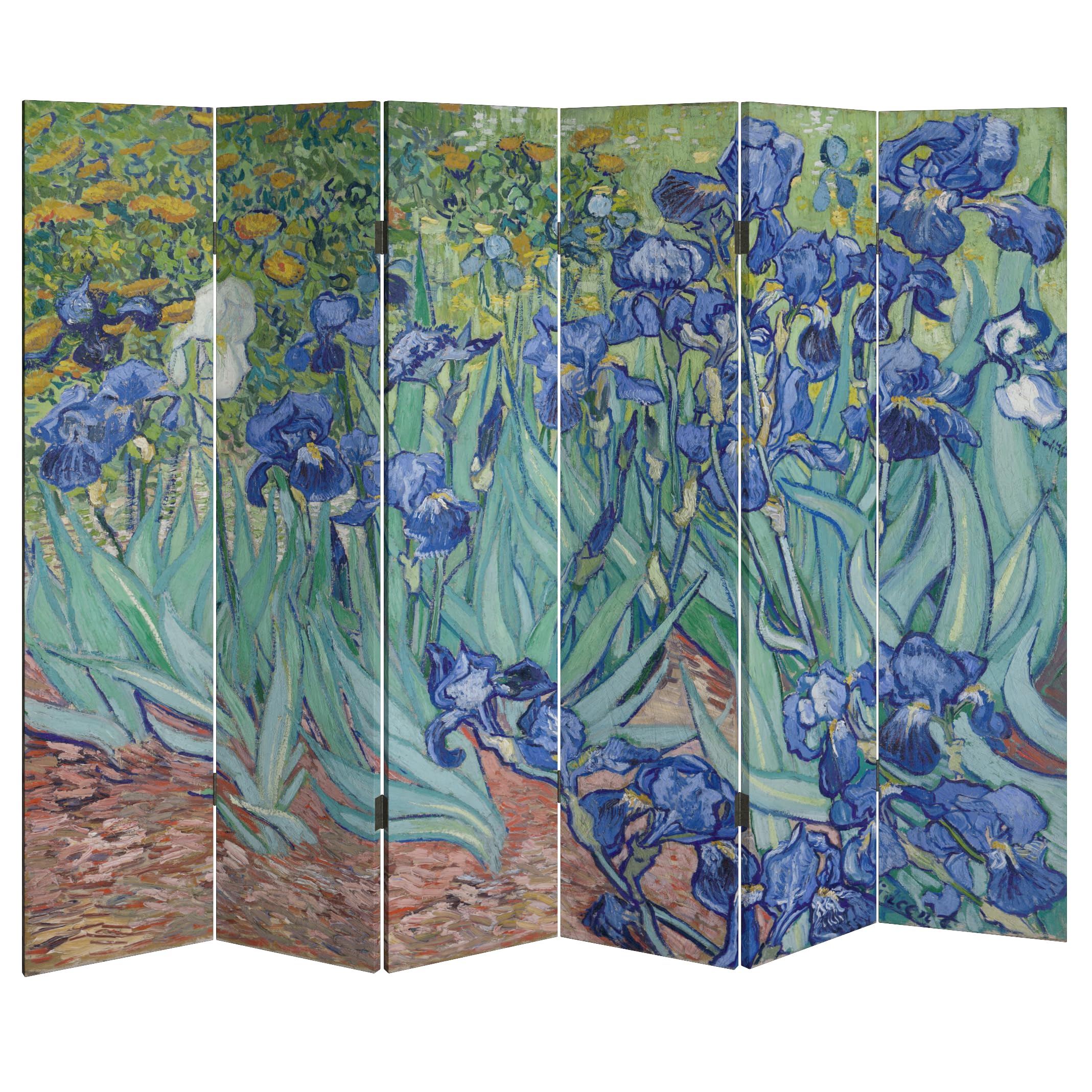 HOZUSO 6 Panel Oversized Versatile Folding Room Divider Privacy Screen Van Gogh's Painting-Irises,Foldable Portable Room Separating Divider Room