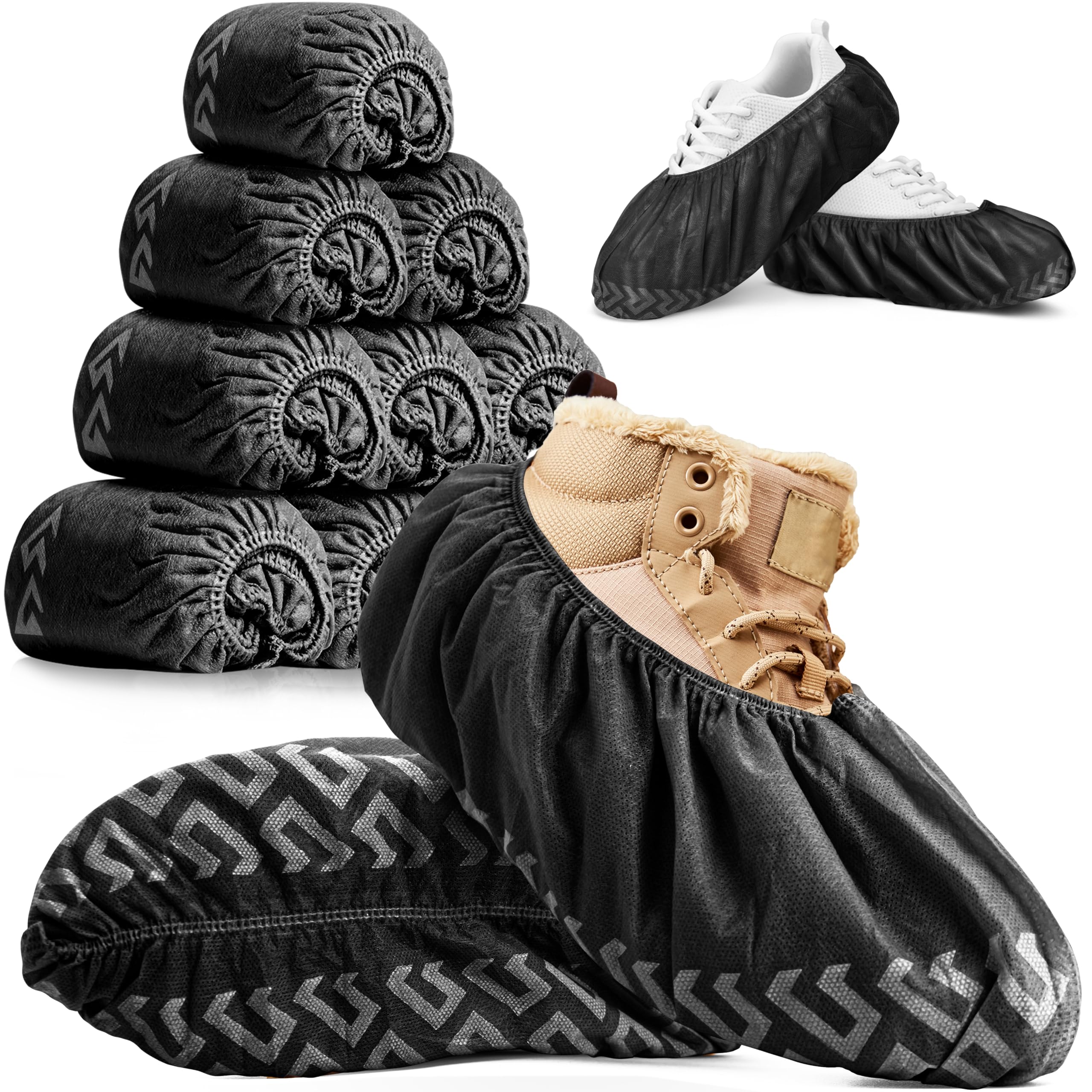 Premium Disposable Boot &amp; Shoe Covers Booties | 50 Pack | Durable, Non-Slip, Non-Toxic, Water Resistant, Recyclable Protectors for Indoor &amp; Outdoor | Large Size Fits Most Shoes