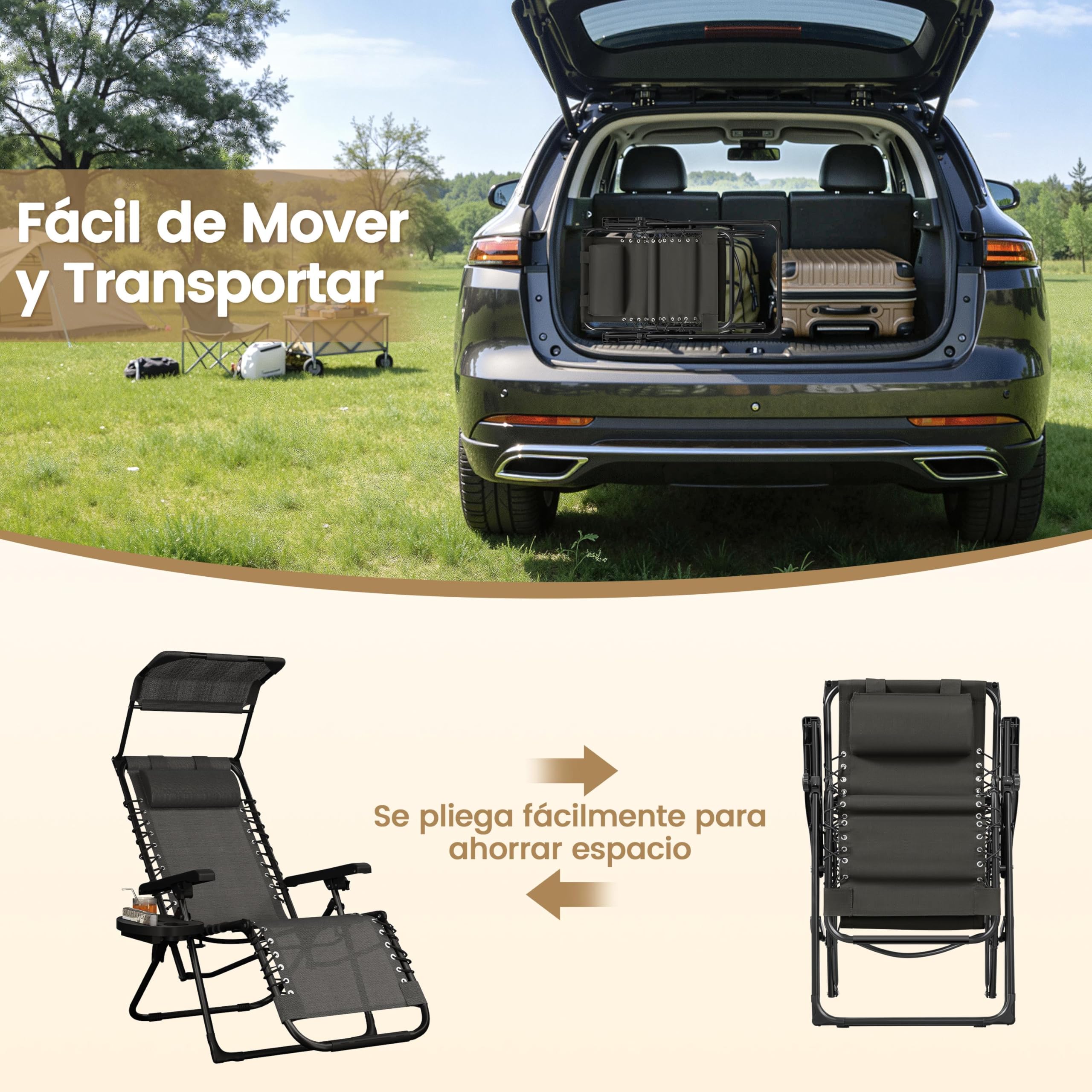 Yaheetech Liegestuhl Klappbar mit Sonnendach, Sonnenliege Verstellbar 90-160° mit Getränkehalter & Nackenkissen, für Garten,Camping & Balkon, Dunkelgrau
