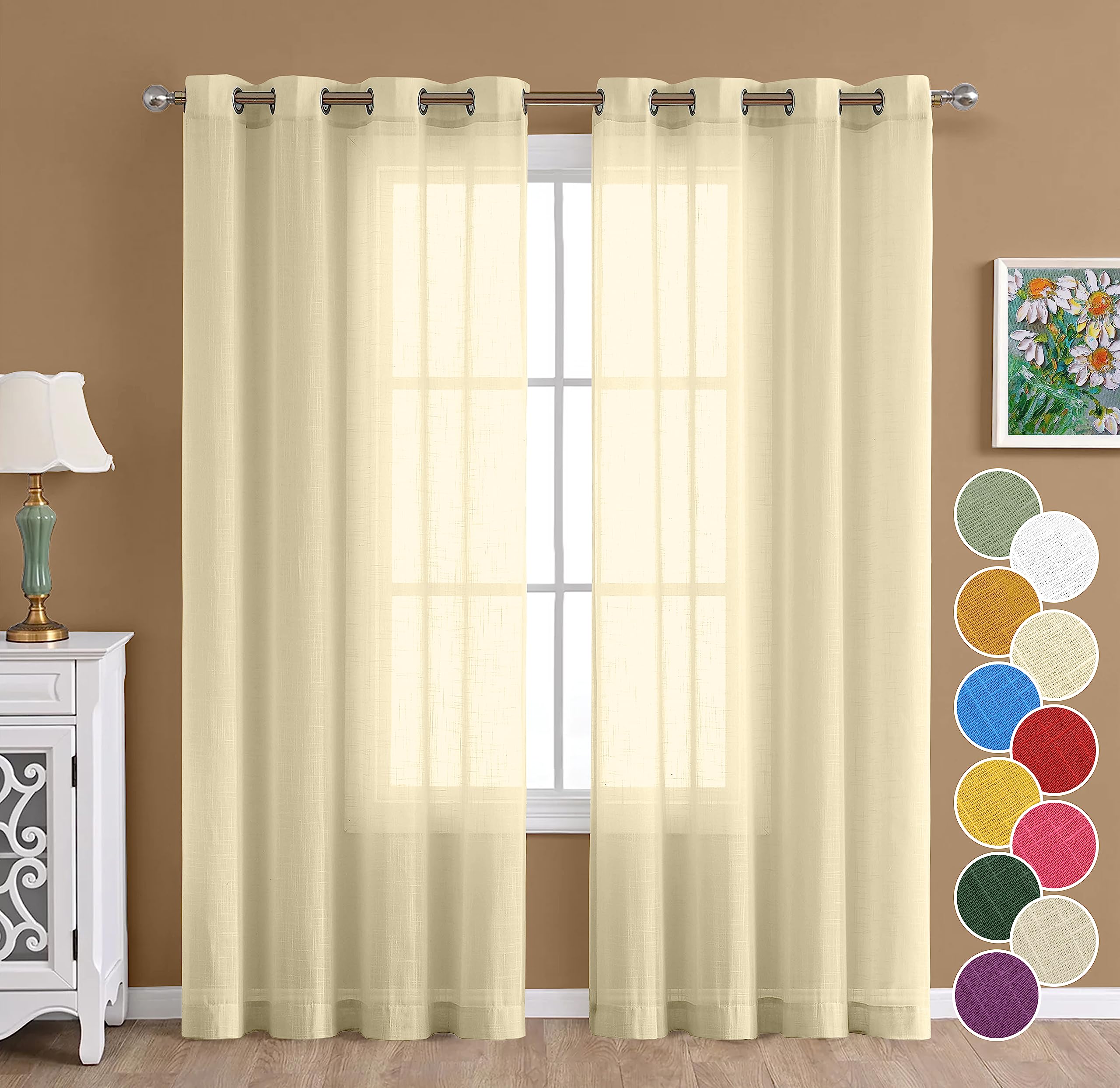 THE LINEN COMPANY Cotton Linen Solid Door Curtain with Steel Eyelet Rings- 4.5 x 7.5 Feet (Set of 2 -Butter Cream) | Sheer