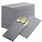 Disposable Linen-Feel Dinner Napkins with Built-in Flatware Pocket, 500-Pack GRAY Prefolded Cloth Like Paper Napkins For Dinner, Wedding Or Party [Silverware NOT Included]