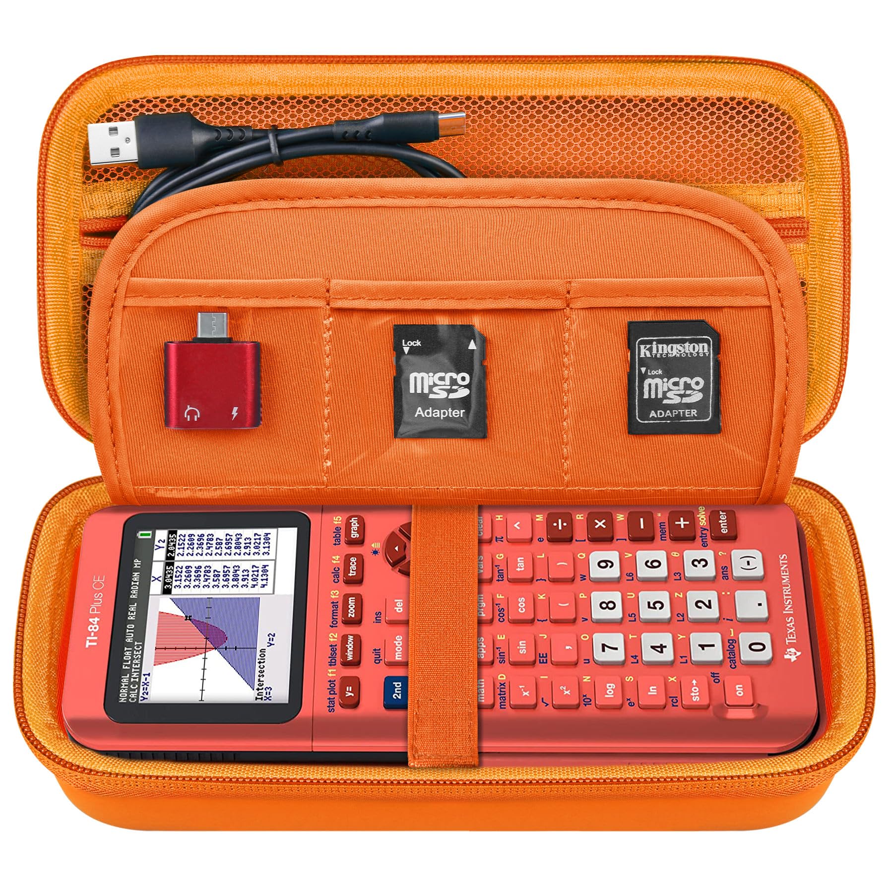 Elonbo Carrying Case for Texas Instruments TI-84 Plus CE/TI-84 Plus/TI-83 Plus CE/Casio fx-9750GII Color Graphing Calculator, Extra Mesh Pocket Fits Charging Cable, Charger, Manual, Orange+Orange