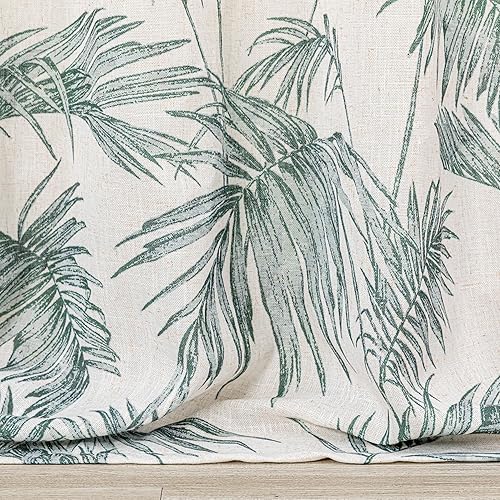 Miniatura 4 de MYSKY HOME Cortinas de lino para sala de estar de 84 pulgadas de largo, juego de 2 paneles de decoración semitransparentes, cortinas verdes