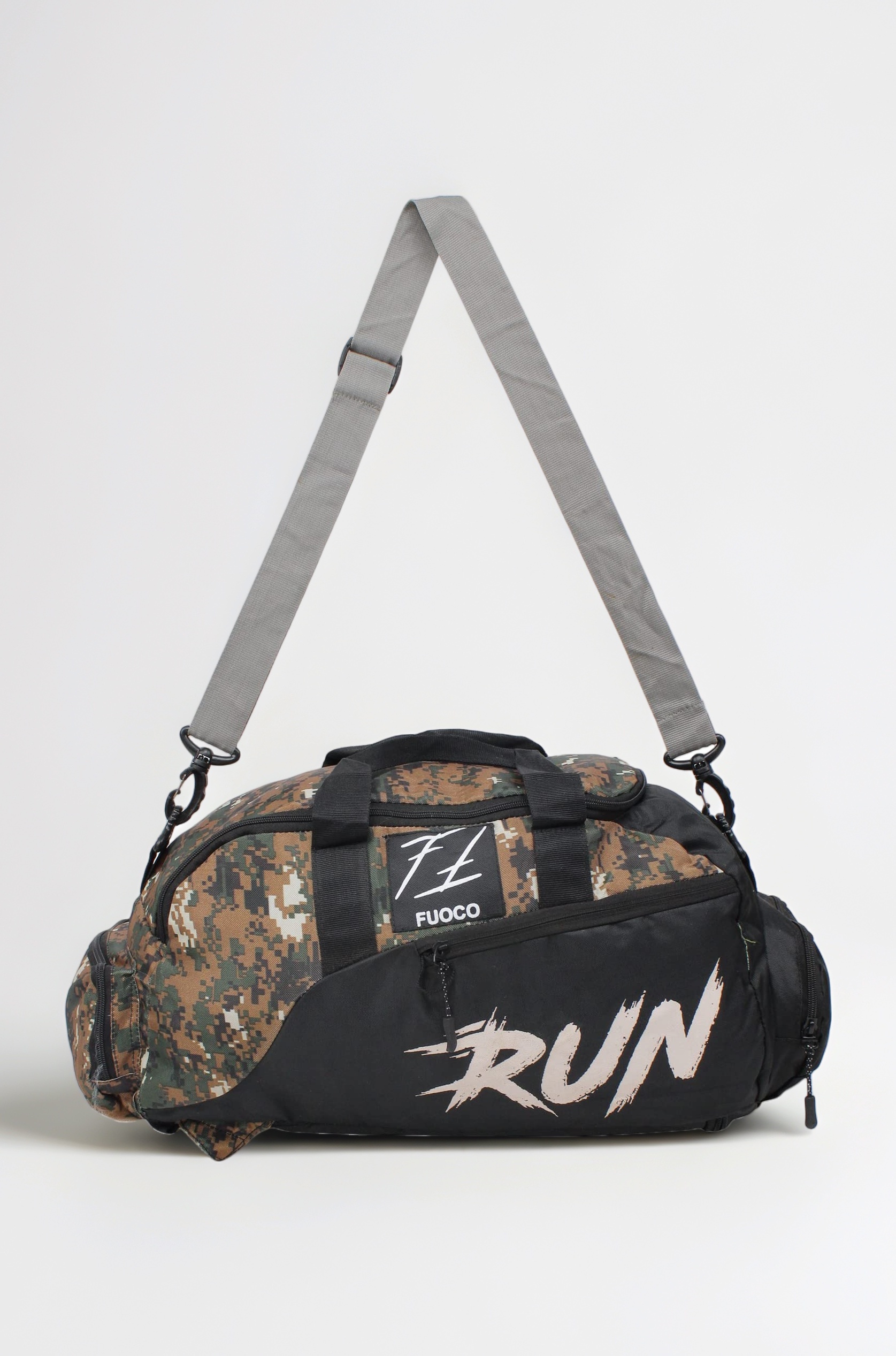 Nylon 28 Cms Travel Accessory- Shoe Bag Duffle Bag (Run Camouflage Black Duffle 40 Ltr_Green)