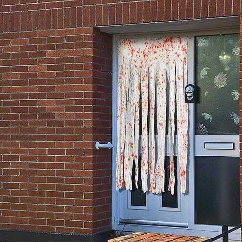 Miniatura 6 de Cortina de puerta de Halloween con impresiones de manos sangrientas, cortina de puerta sangrienta de 65 x 39 pulgadas, tela espeluznante de