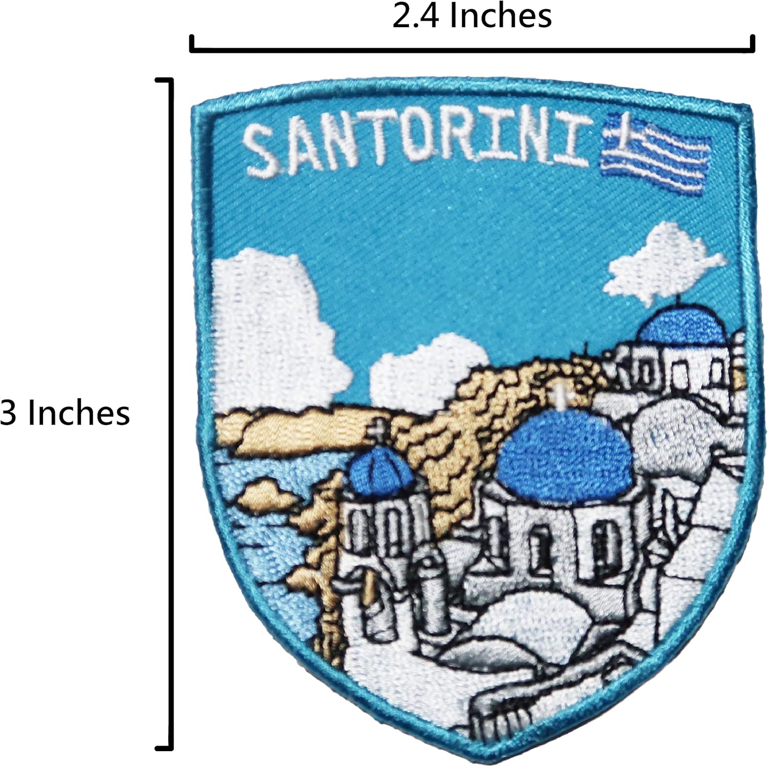 A-ONE -Santorini Aegean Sea Fabric Cloth Patch+ Greece Country Flag Patch+Greek Badge Metal Buttons Pin for Travel Hat Cap Clothing Handbag Backpack NO.180B