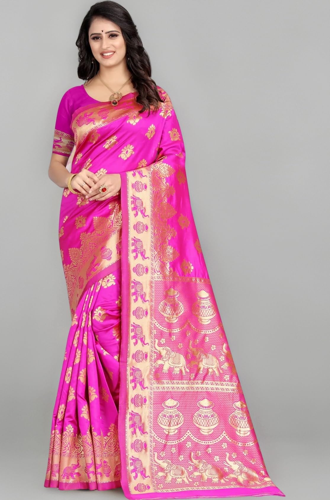 C J Enterprise Women's Pure Kanjivaram Silk Saree Soft Design With Blouse Piece For Wedding (Pari9016-54)