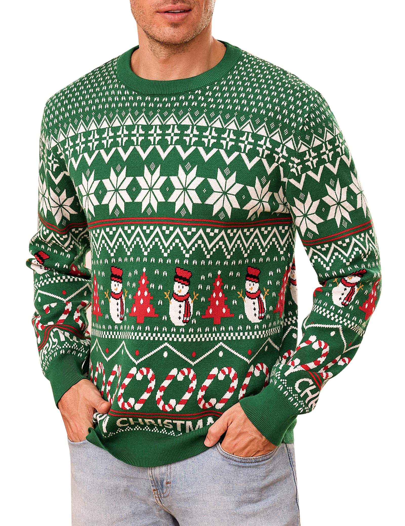 Gyabnw Pull de Noël pour Homme Sweatshirt Tricoté à Manches Longues Pull Over Chaud d'hiver pour Homme Sweater Imprimé de Noël à col Rond