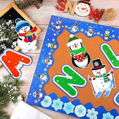 Miniatura 4 de 71 piezas de decoración de Navidad e invierno para el aula, incluye hola invierno, muñeco de nieve, pingüino, copo de nieve, recortes de invierno,