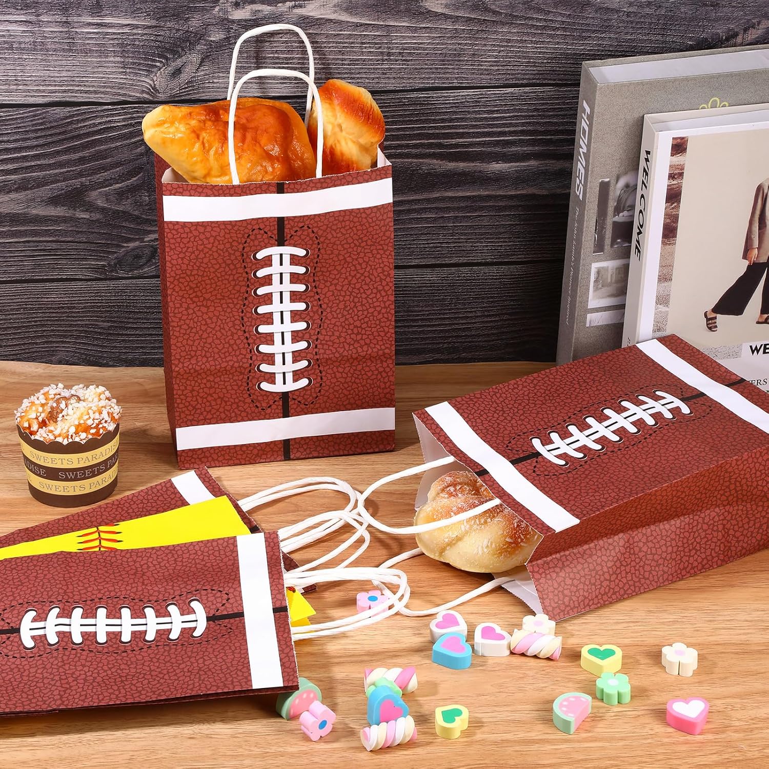 16Pack Football Gifts Bags Print Paper Football Party Favor Bags for Treat,Football Goodie Bags with Handle for Sports Theme Party Decorations Game Celebration Supplies - Image 3