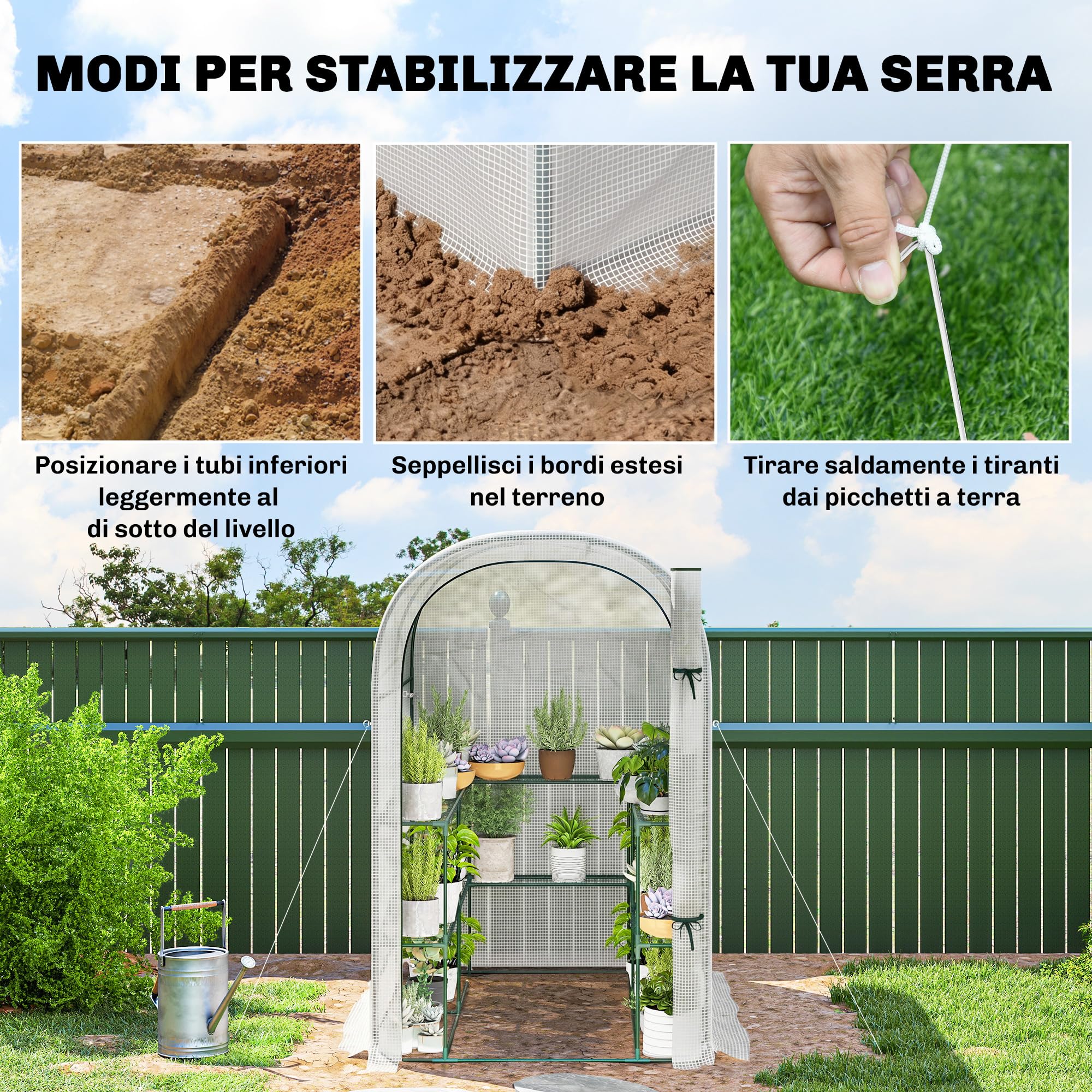 Outsunny Serra da Giardino con Scaffali a 2 Livelli e Porta Avvolgibile, Serra per Orto con Struttura in Acciaio, Copertura in PE Anti-UV, per Orto Verdure Fiori Piante, 123x187x189 cm, Bianco