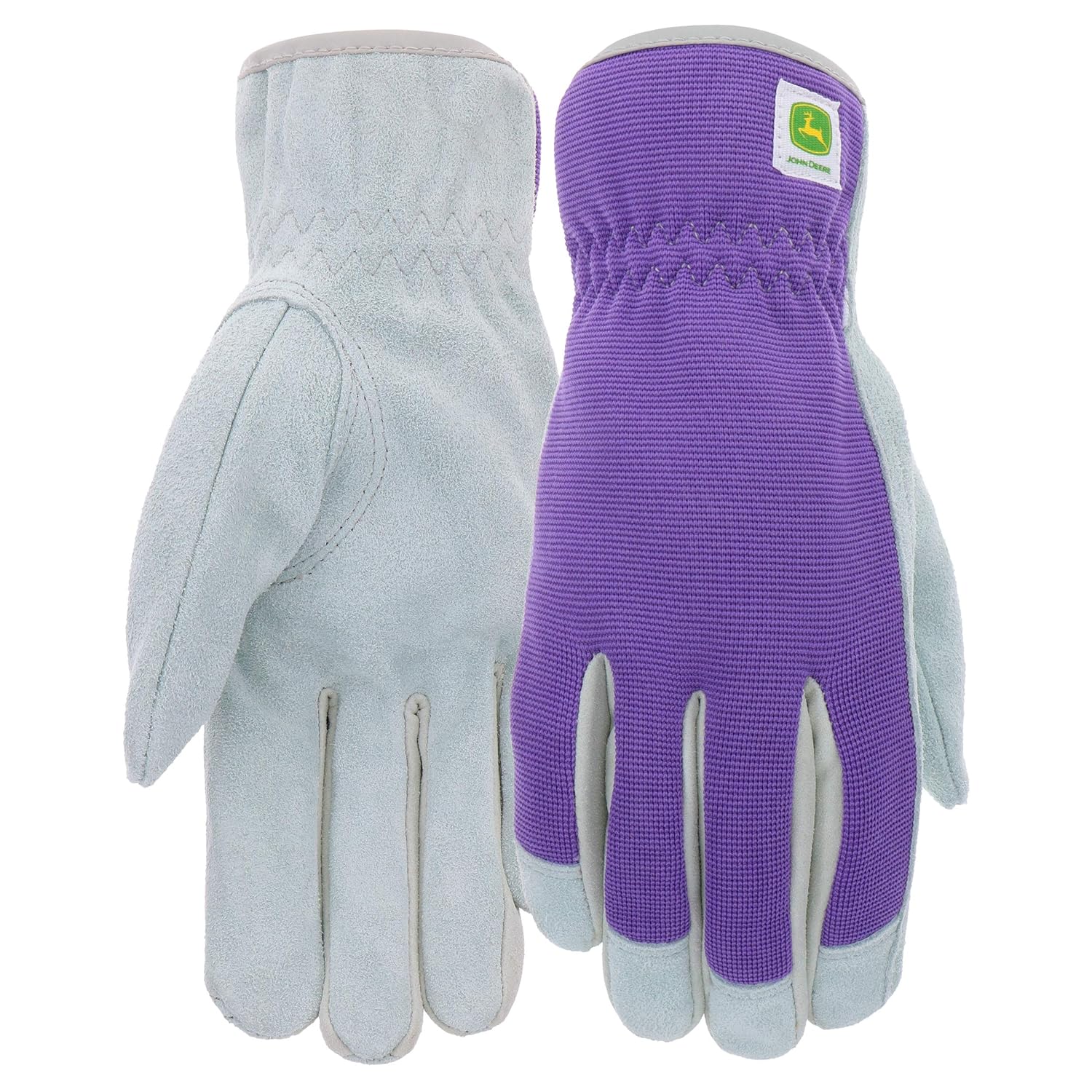 John Deere Women's Split Cowhide Leather Palm Gloves, Abrasion Resistant, High Dexterity, Purple, Grey, Medium (JD86019-WML)
