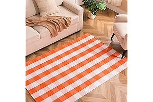 Joybest Fall Buffalo Plaid Rug: Orange and White Checkered Warmth