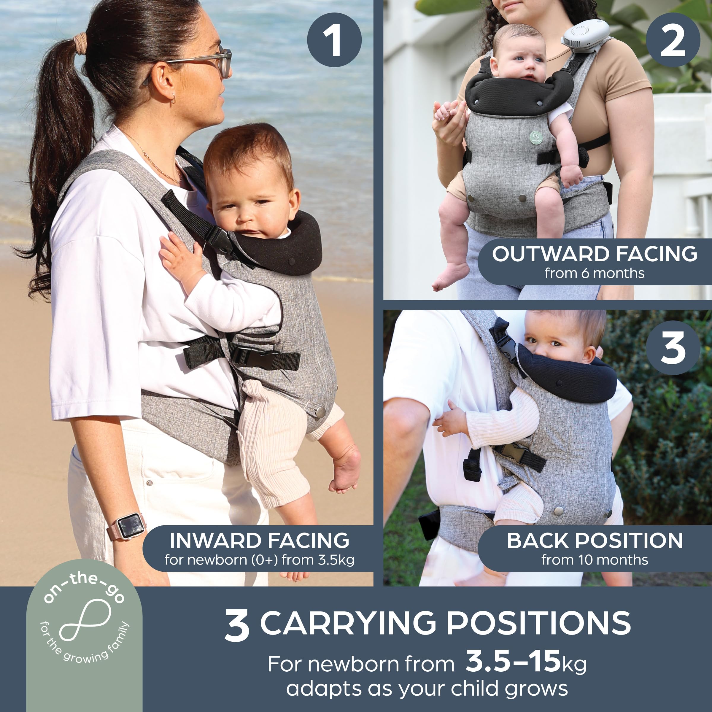 Dreambaby Journey Adjustable 3-in-1 Baby Carrier for Newborn to Toddler up to 15kg - Comfortable, Versatile & Ergonomic for Mum or Dad — view 2