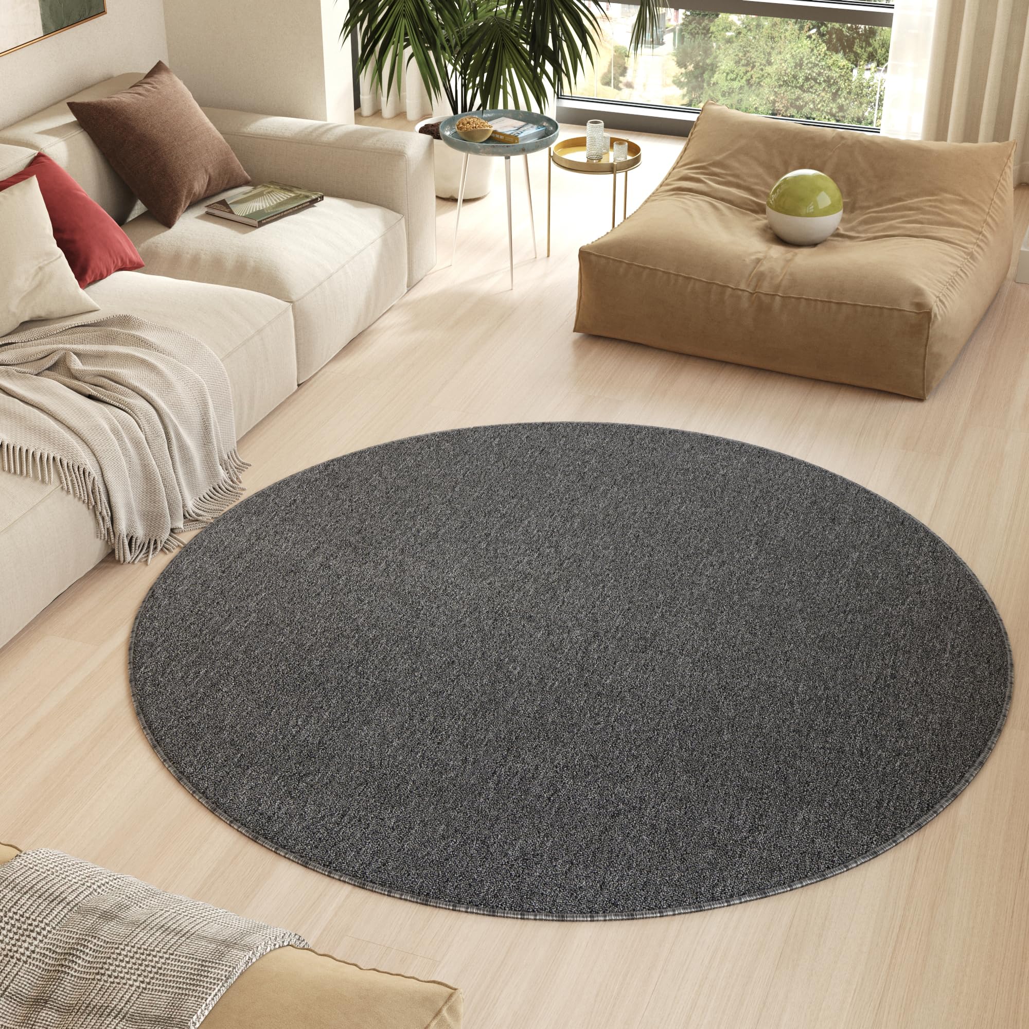 TAPISO Nizza Alfombra Redonda Antideslizante Lavable Pelo Corto Diseño Moderno Gris Melange Alfombra de Salón Cocina Habitación Dormitorio Comedor Oeko-Tex 80 x 80 cm