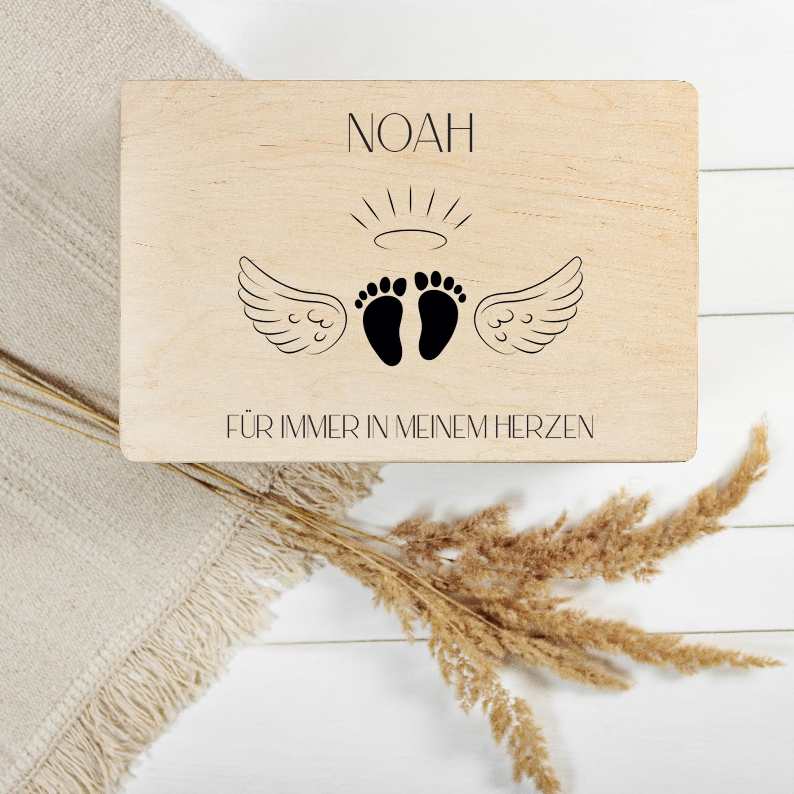 Produktbild von Creative Deco Trauerkiste Erinnerungsbox Sternenkind | 30 X 20 X 14 Cm | Trauer Personalisiert Holzkiste Für Sternenkinder Andenken | Wie Trauerkarte, Beileidskarte, Kondolenzkarte