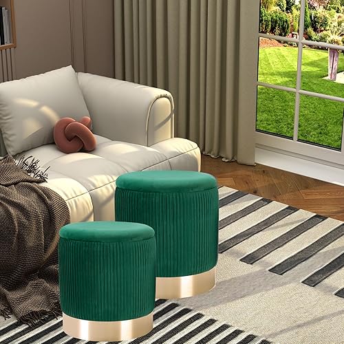 Miniatura 34 de Otomana redonda con almacenamiento, juego de 2 taburetes de tocador, reposapiés con tapa extraíble, taburete otomano de almacenamiento de terciopelo