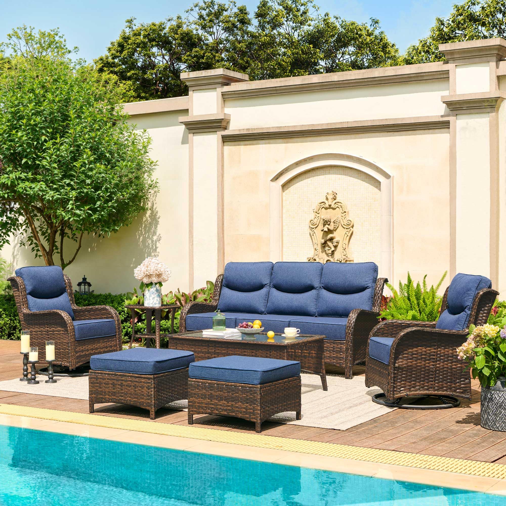 HILLGA Luxury Outdoor Patio Furniture Set with 6-Inch Thick Cushions