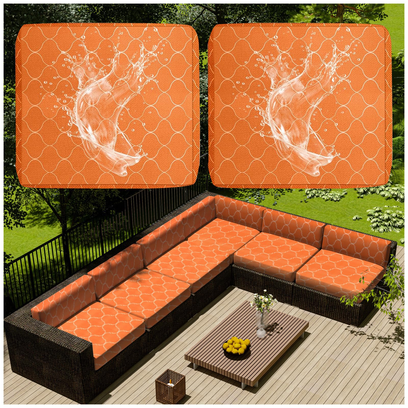 1/2/4 Pcs Patio Cushion Covers Waterproof – Outdoor Rattan Furniture Cushion Replacement Slipcovers with Zipper for L-Shaped Garden Sofa or Corner Couch (Flower 1,65x65cm 2 pcs)