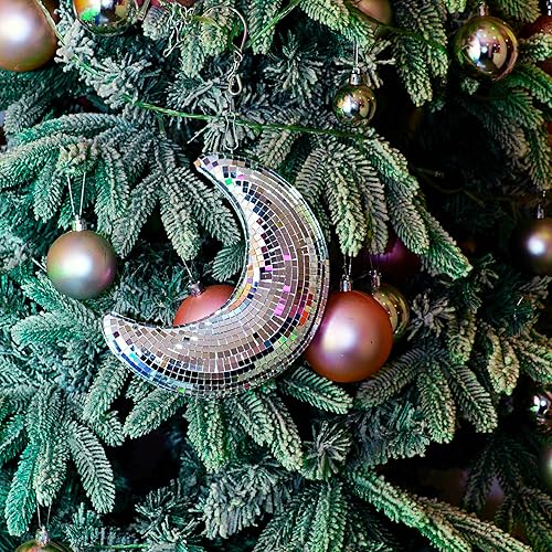 Miniatura 3 de RGZOCT Bola de discoteca colgante en forma de luna de 8 pulgadas, bola de espejo de escenario plateada para árbol de Navidad, fiesta, habitación,