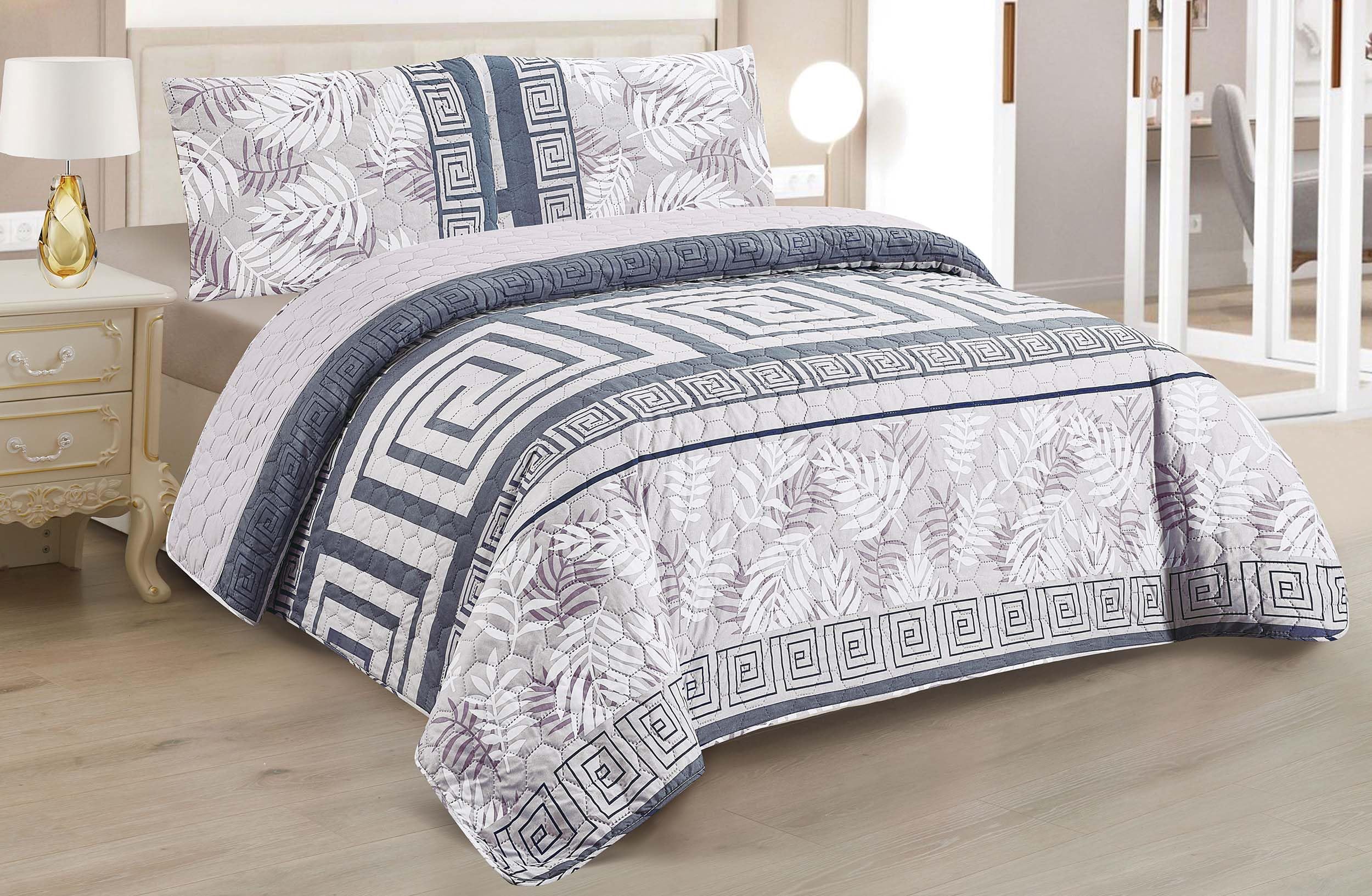BESCH Colcha Boutis para Primavera y Verano con Diseño Griego + 2 Funda Cojin 50x70 cm - Cubrecama Ligera Fina Entretiempo Extra Suave y Transpirable (Cama 135, 220x260cm)