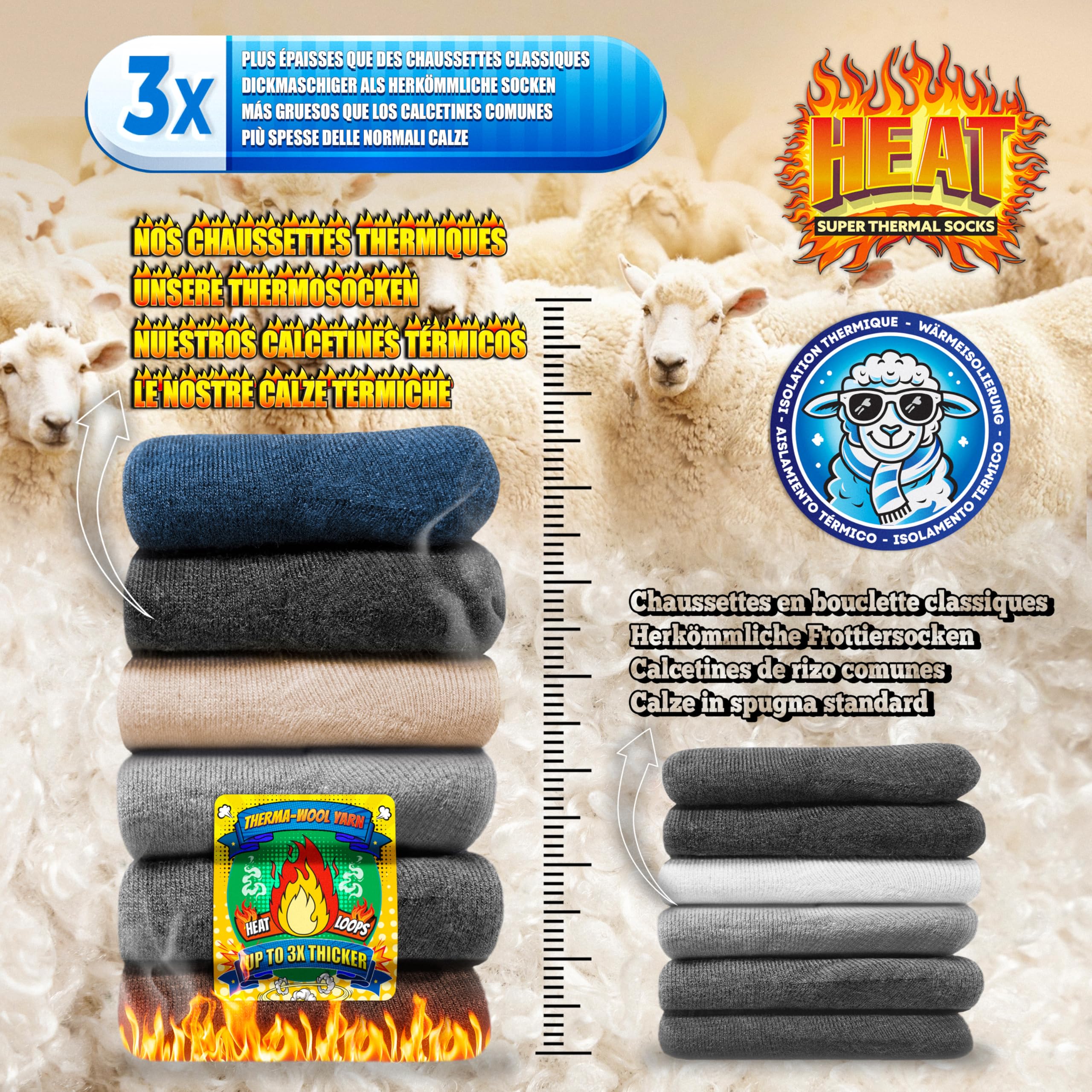 SOXCO Calze Termiche per Uomo e Donna - Calze Invernali Calde, Confezione da 6 Paia