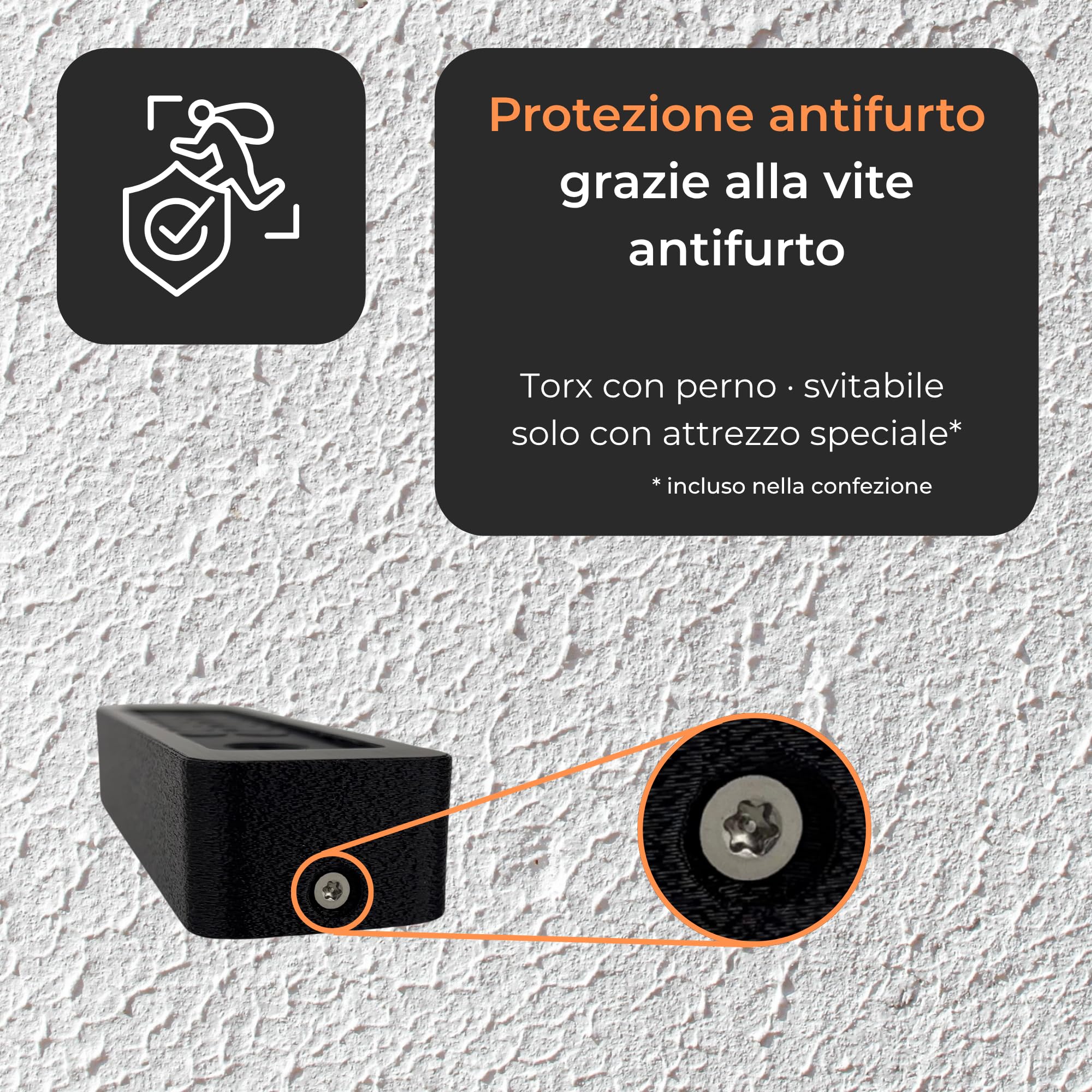 Generisch Supporto da parete compatibile con Nuki Keypad 2 - Copertura antifurto con vite di sicurezza Torx - Senza protezione dalle intemperie - Superficie simile a intonaco - Nero (senza tetto