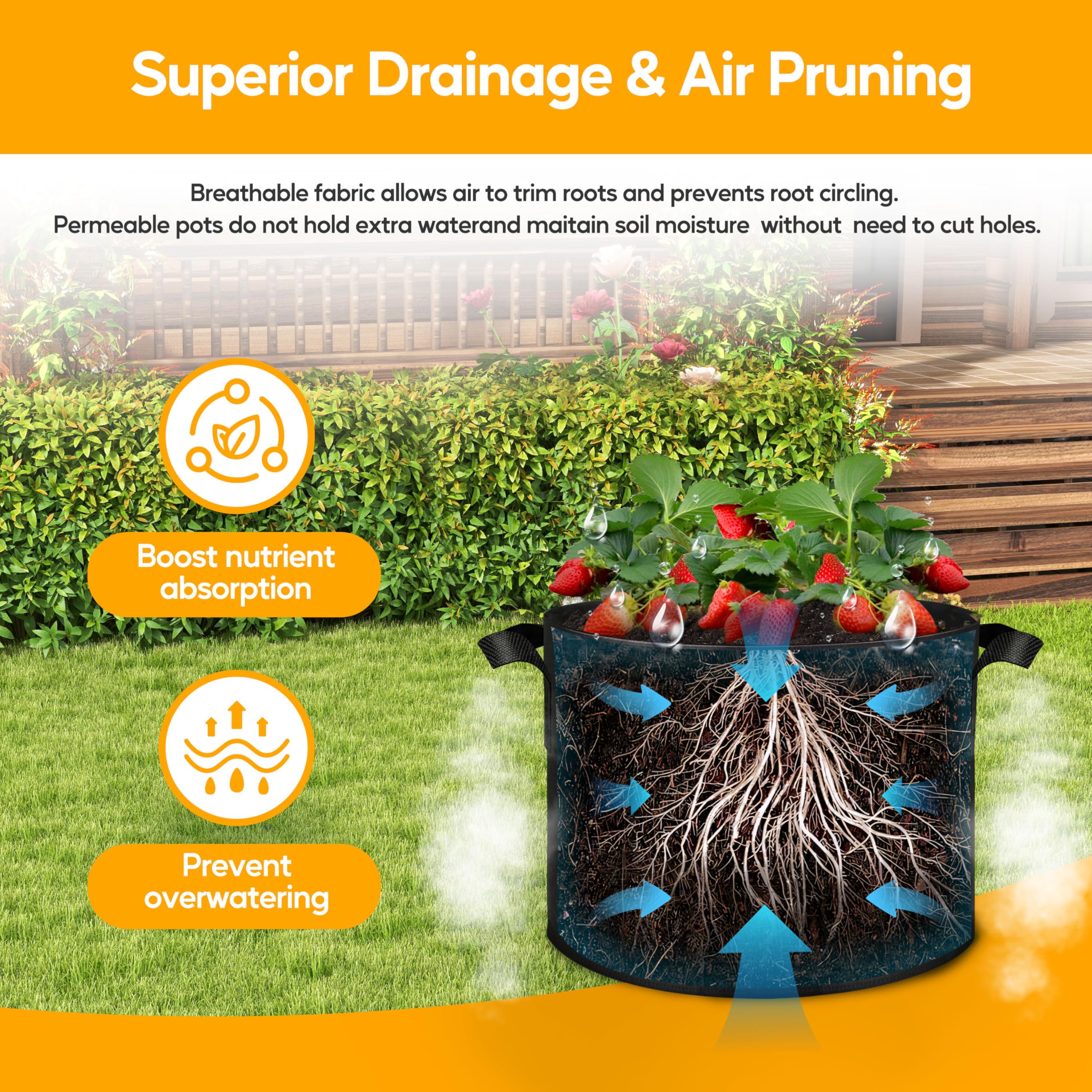 Simple Deluxe Grow Bags Pflanztöpfe mit Griffen, verdickter Vliesstoff, Belüftungstuch, strapazierfähig, Gartenarbeit für Tomaten, Kartoffeln, Gemüse und Blumen, schwarz, mit 12 Etiketten