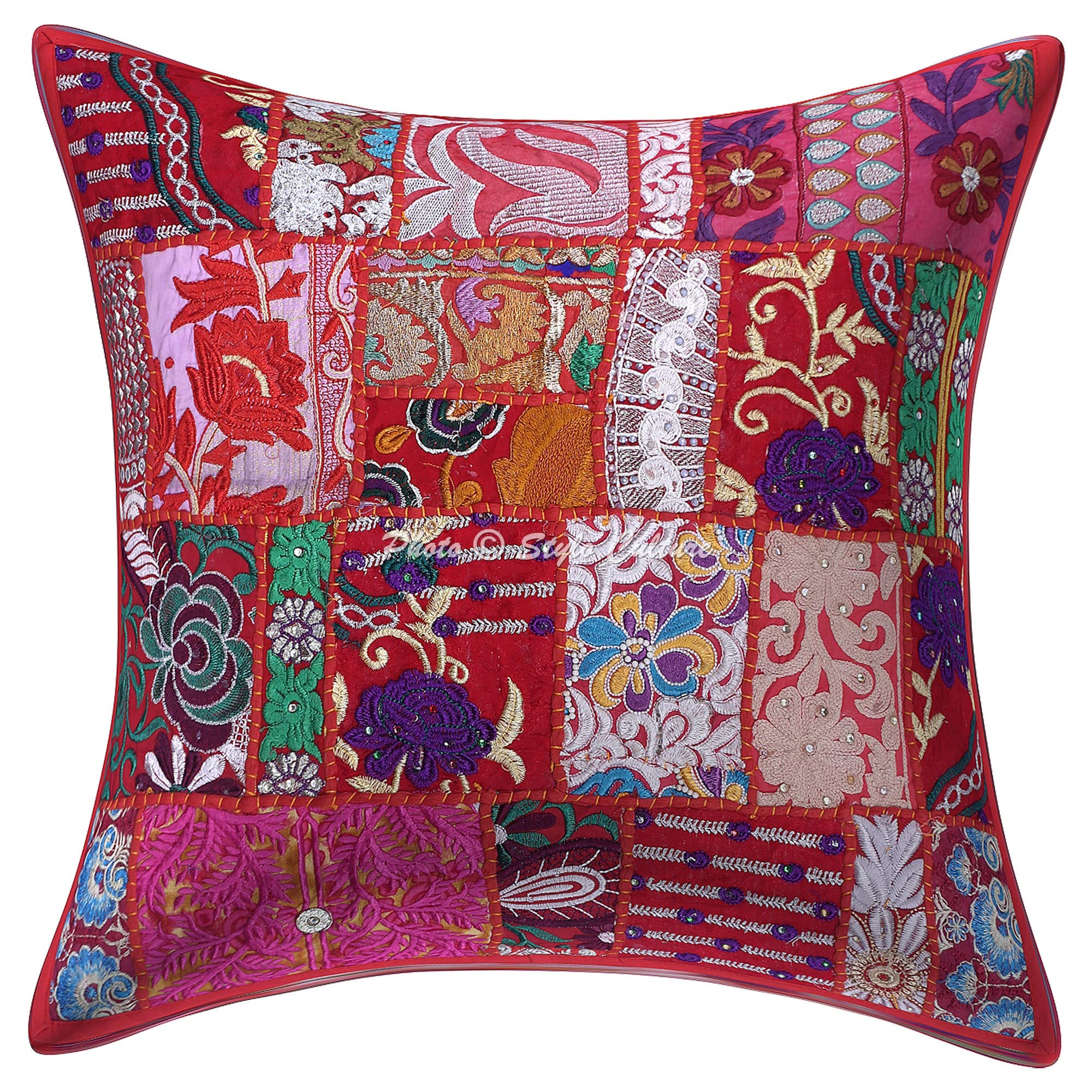 Bohemien Dekorativ Baumwolle Couch Kissenbezüge 50x50 cm Rot Dekokissen Vintage Patchwork Schlafzimmer Sofa Kissen Bezüge Abstrakt Quadrat Umschlagverschluss 20x20 Kissenhullen - 4 STK.