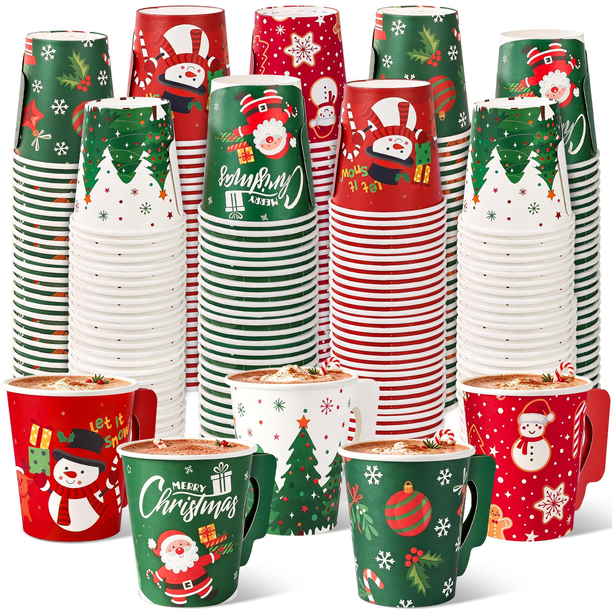 Aodaer 200 Stück 8oz Weihnachts-Pappbecher mit Henkel