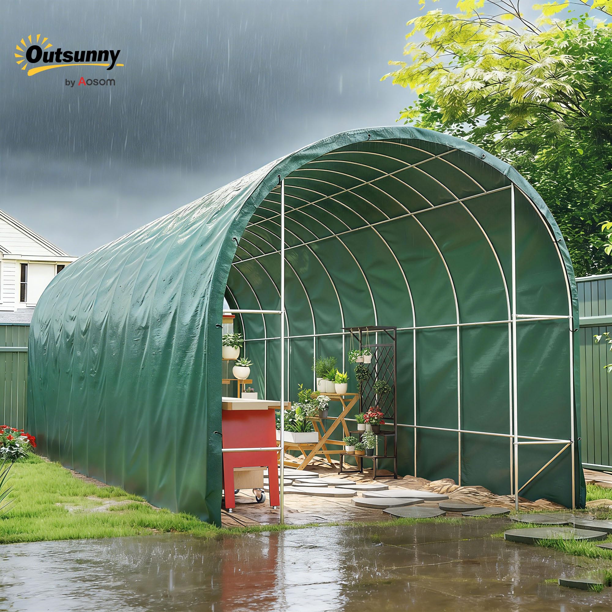 Outsunny Lona Impermeable Exterior 6x8 m, Toldo PE Resistente a Rasgaduras 90 g/m², Protección UV, con Ojales Reforzados para Leña, Muebles de Jardín, Invernaderos, Vehículos, Verde — view 2