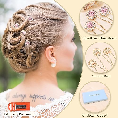 Miniatura 3 de Ammei - Juego de 12 horquillas de cristal para novia, accesorios para el cabello, joyería con diamantes de imitación para novias y damas de honor,