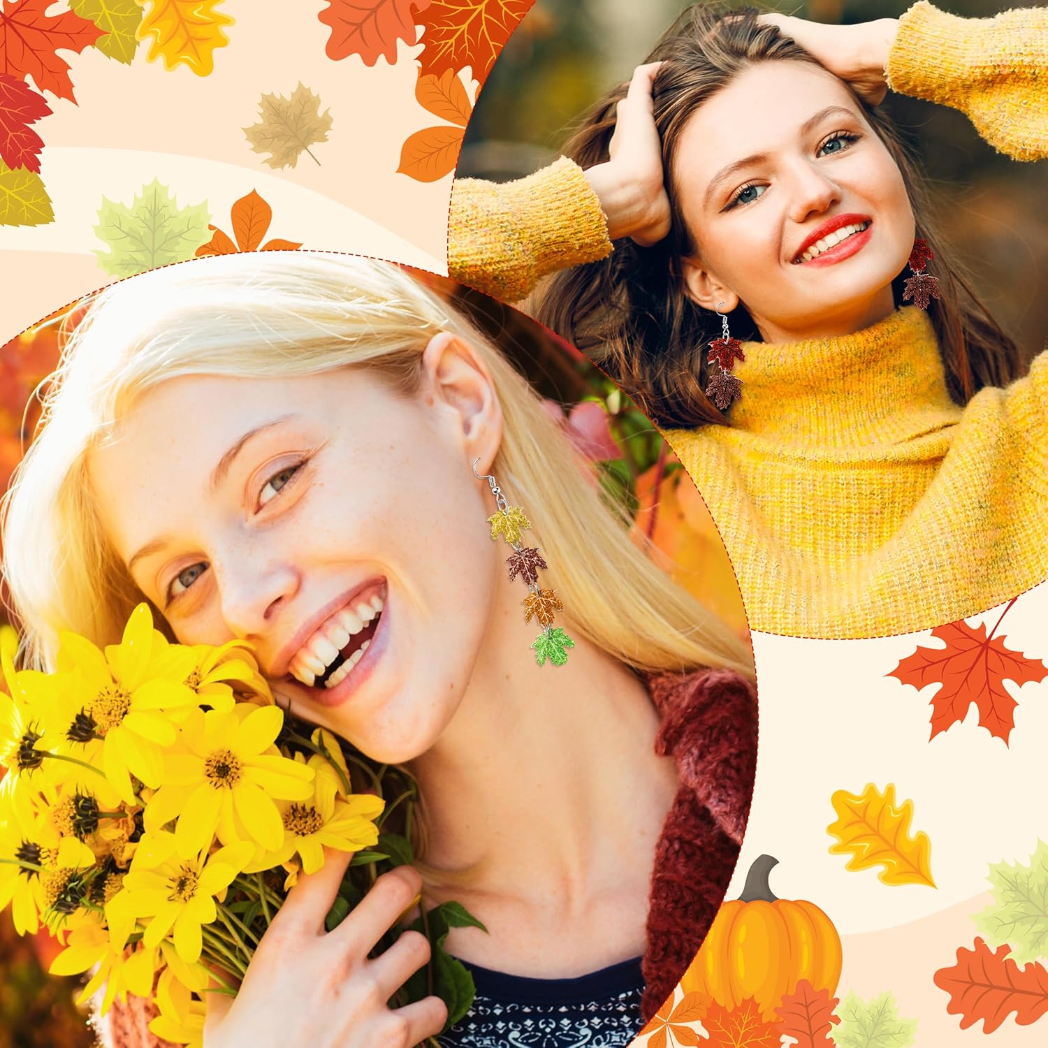 Y1tvei Fall Thanksgiving Acrylic Earrings - 9 Pairs Maple Leaf Pumpkin Glitter Sparkly Aesthetic Drop Dangle Earring Colorful Stud Ear Decor Jewelry Accessory Holiday Gift for Women Girls Autumn Party - Image 5