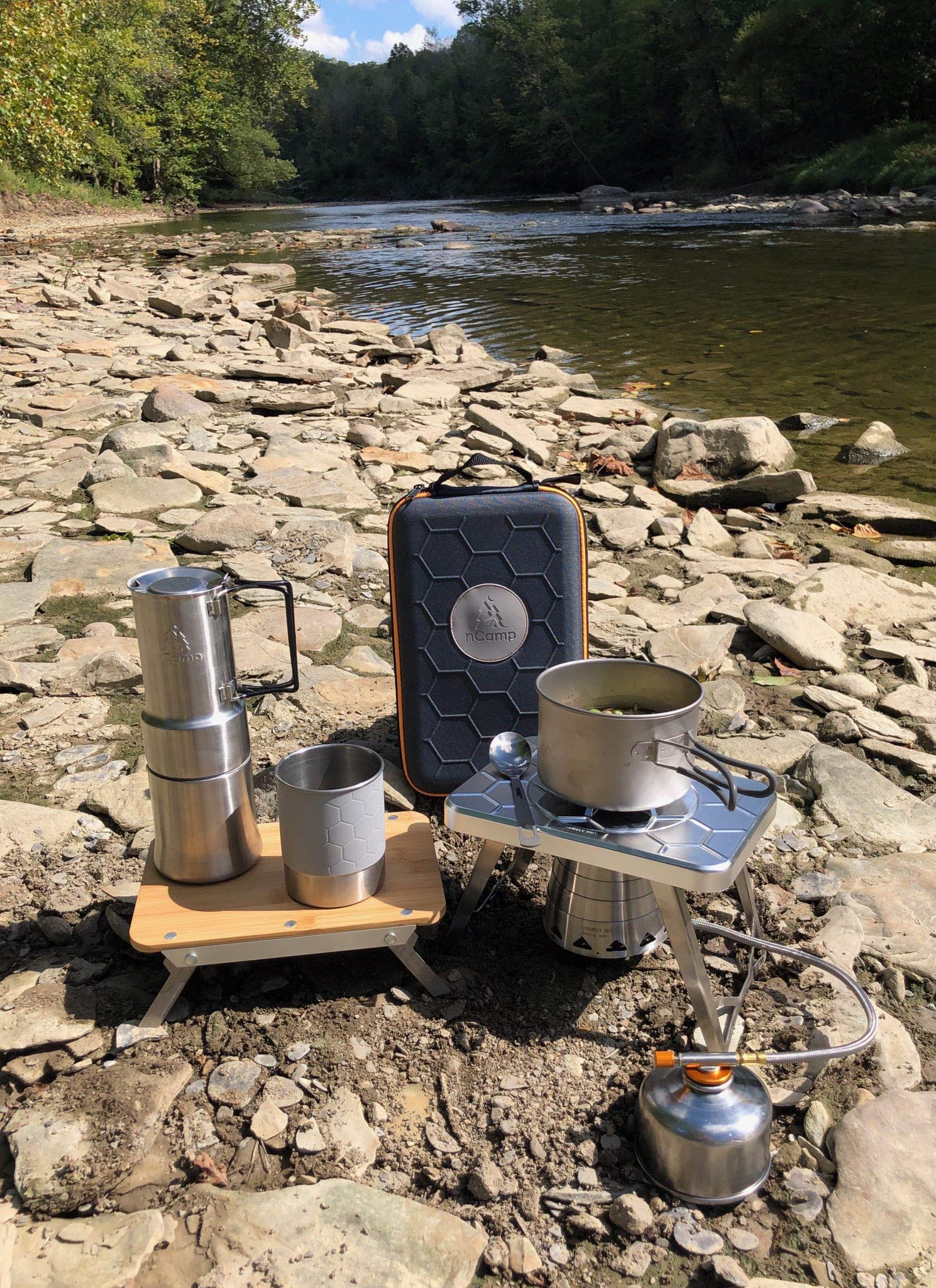 nCamp Kitchen to Go 5 Piece Bundle, Portable Compact MultiFuel Burning Camping Stove, ISO