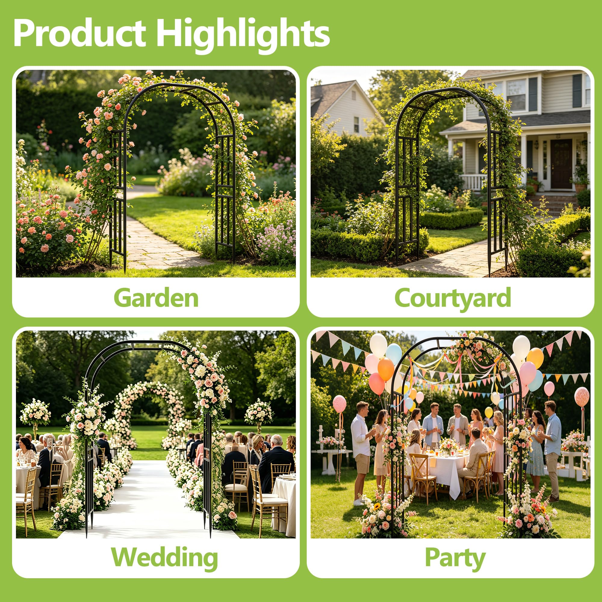 TrellumeGardenHome Garden Arch Arbor Trellis-94.5'(H)*63'(L),Heavy Duty Metal Ar — product photo